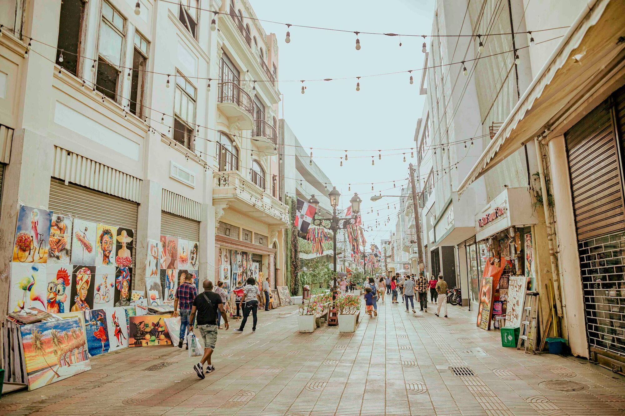 Street scene with local art in Santo Domingo