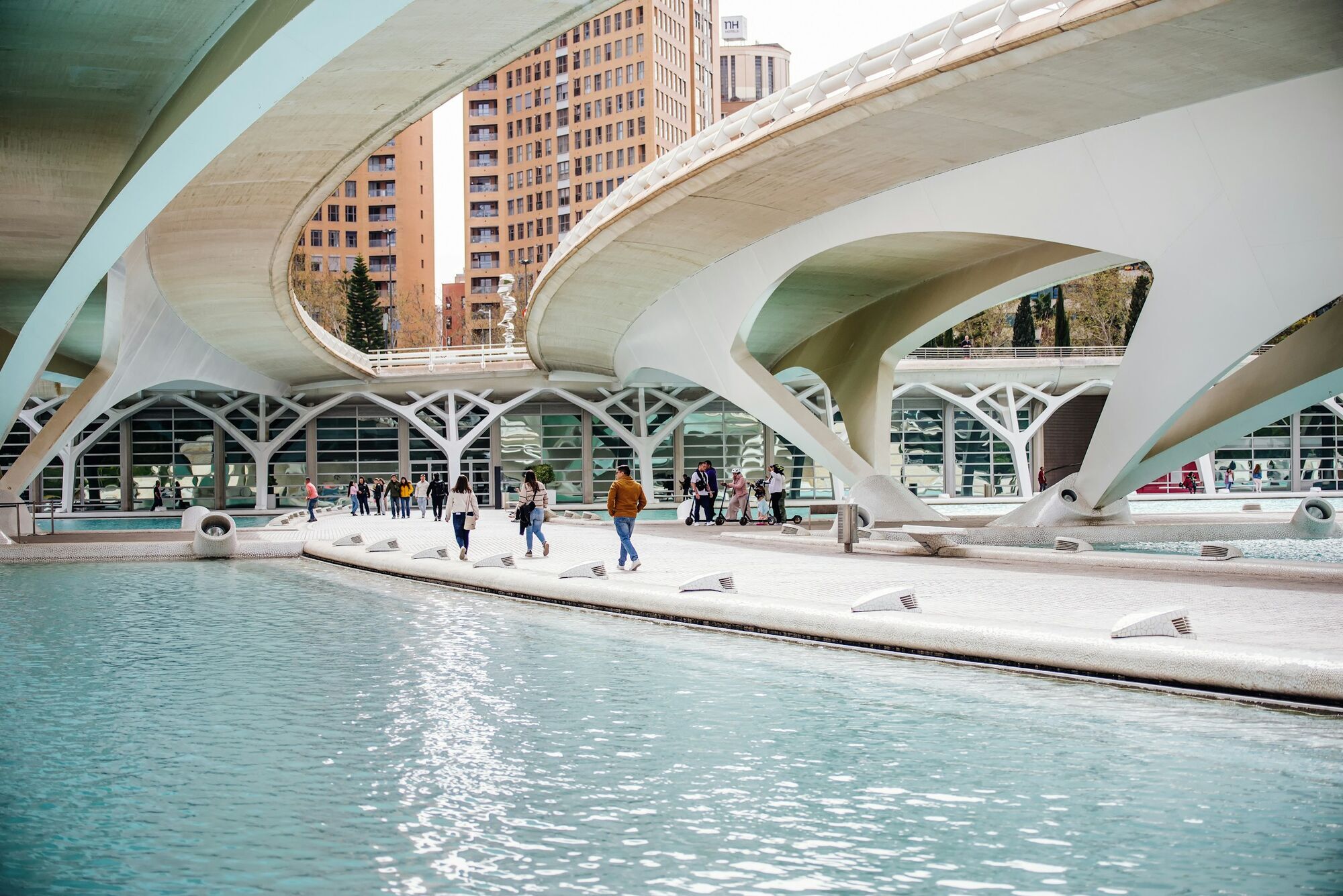 City of Arts and Sciences complex in Valencia with visitors walking