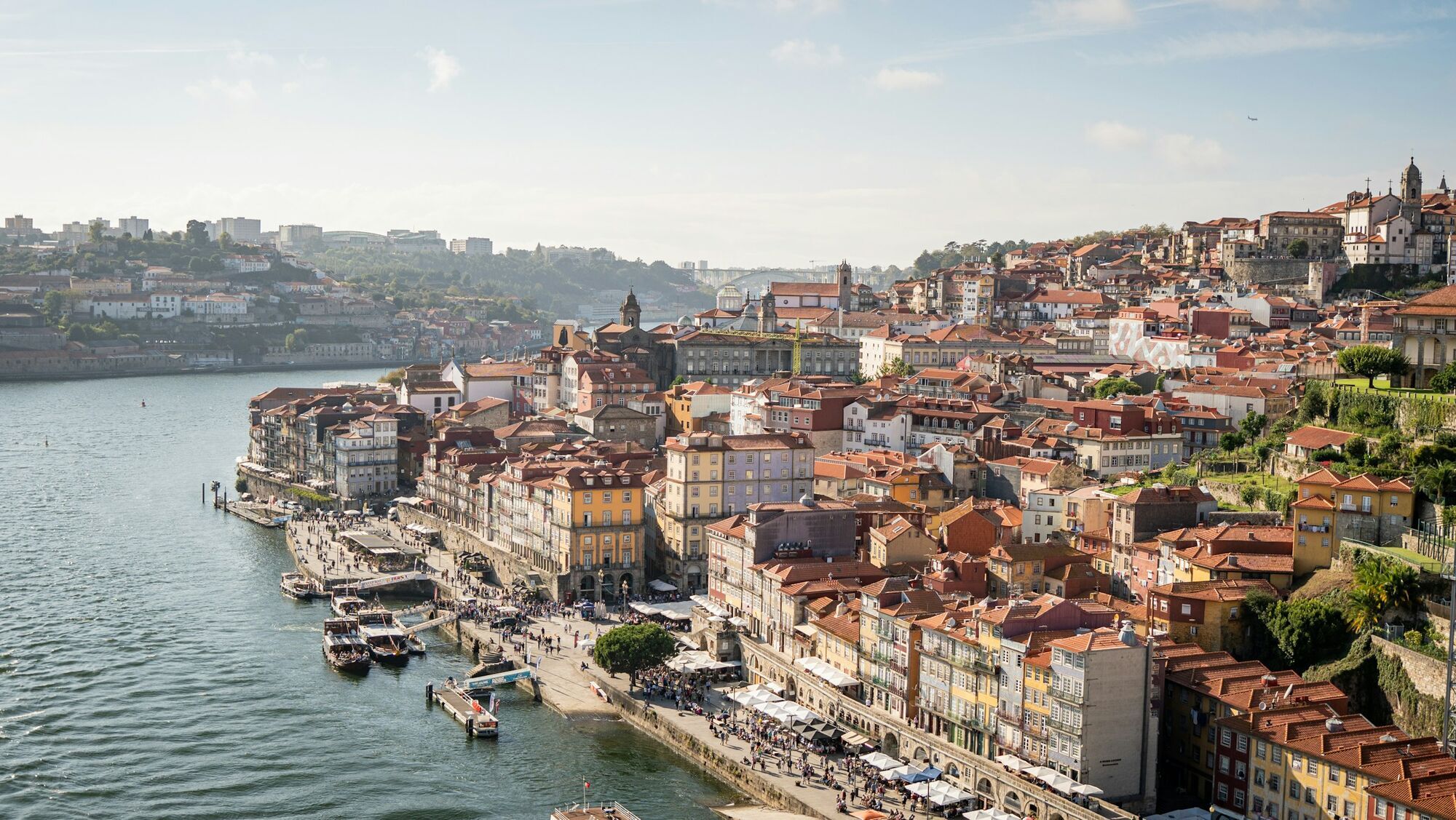 Porto riverside cityscape with historic buildings