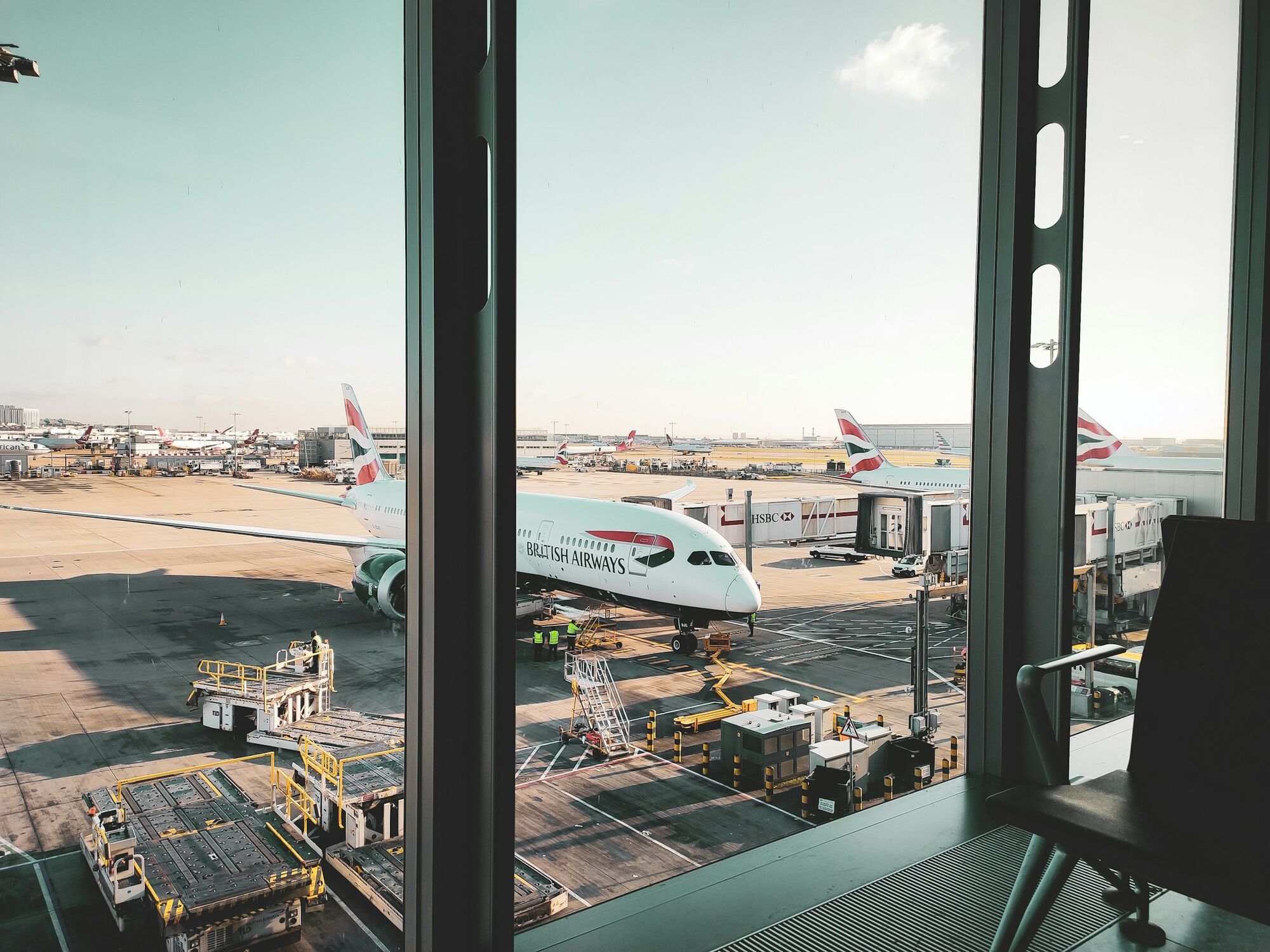 British Airways aircraft at Gatwick Airport terminal gate