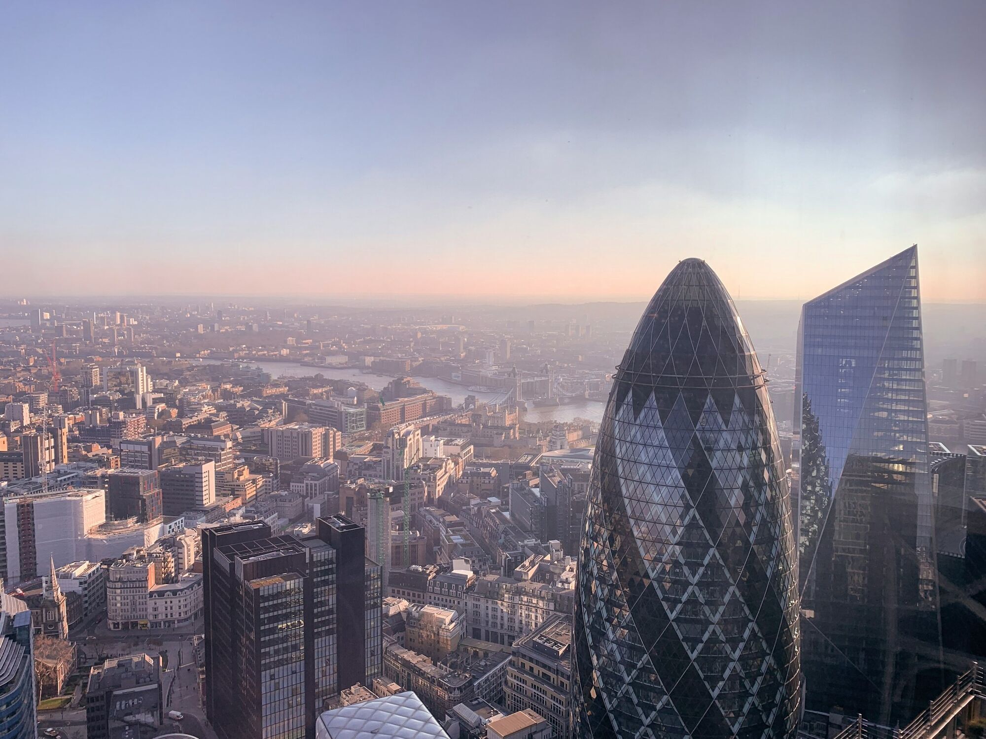 London skyline with Gherkin skyscraper aerial view