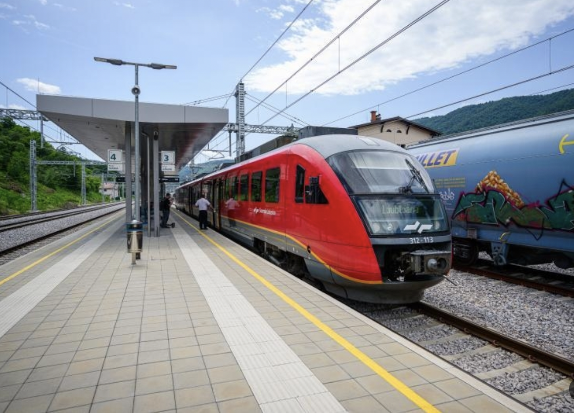 Train waiting at a European railway station