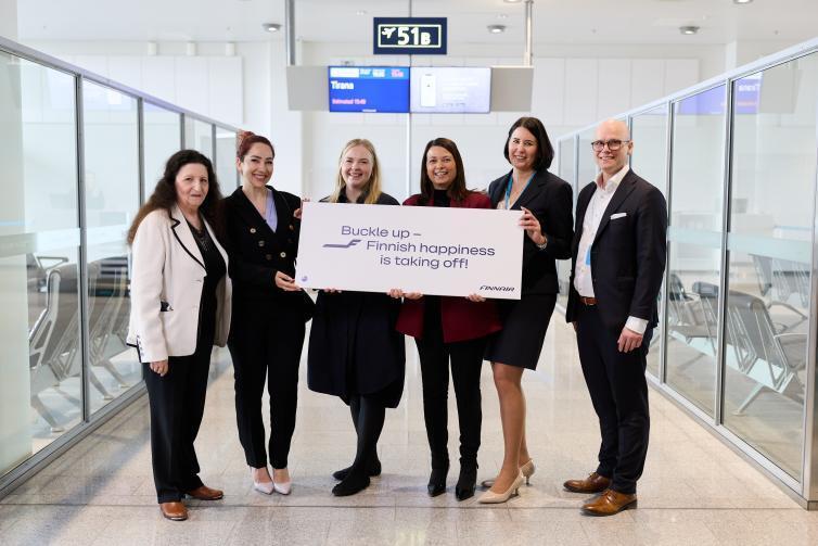 Finavia and Finnair representatives marking a new route launch