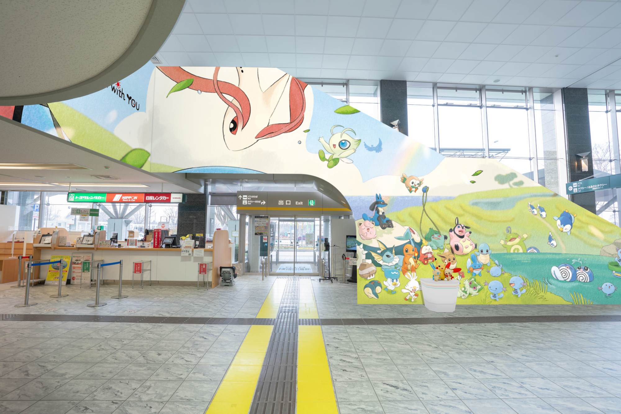Pokémon mural inside a Japanese airport terminal