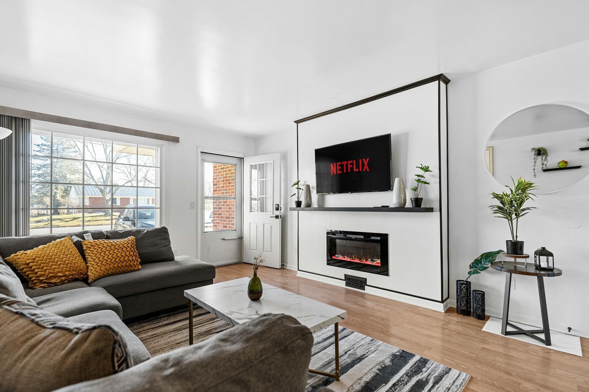 Modern living room in a short-term rental property