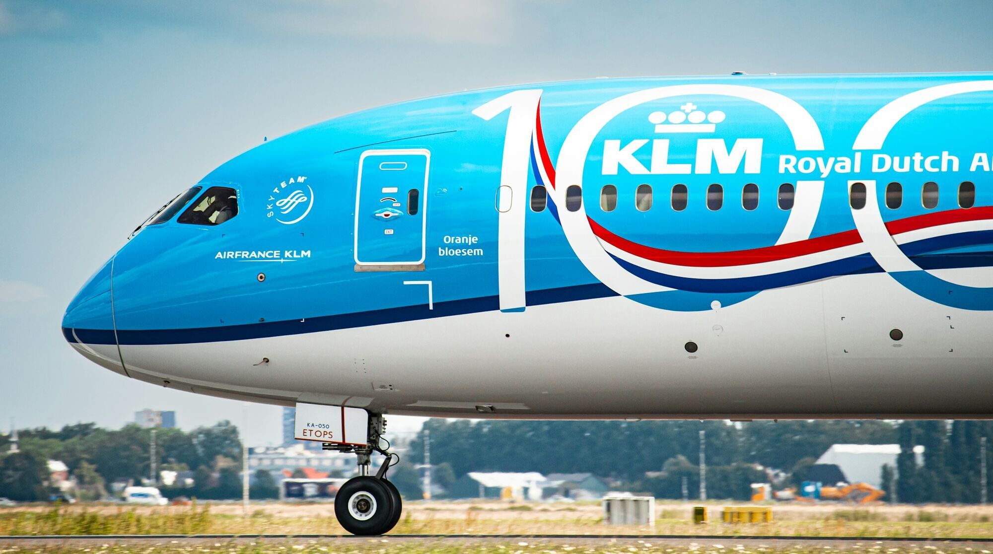 KLM aircraft nose with airline branding on runway