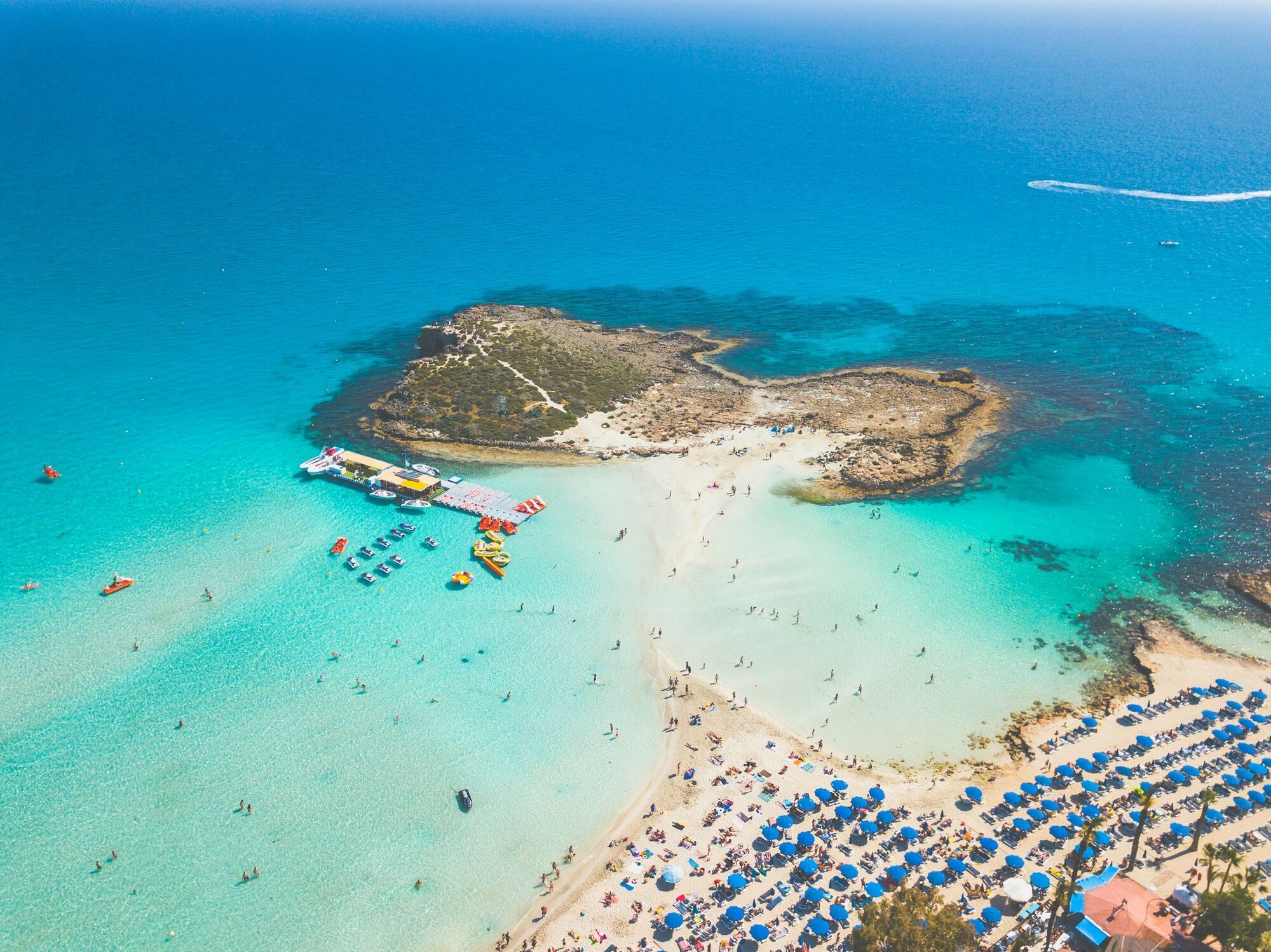 Aerial view of a turquoise beach in Cyprus