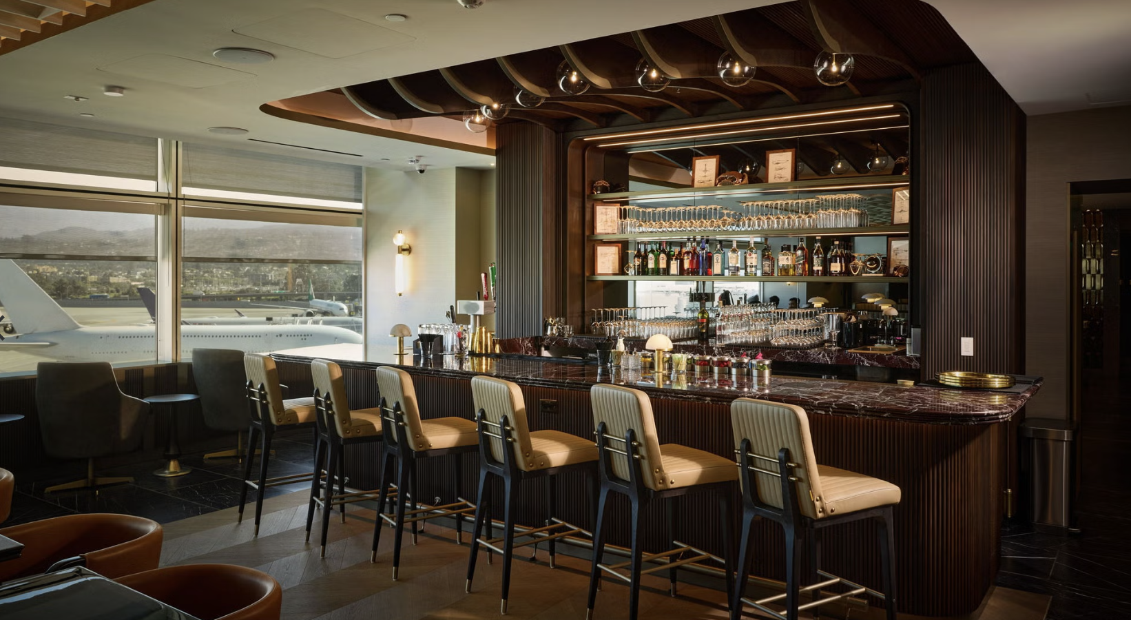 Bar area inside Air India’s Maharaja Lounge