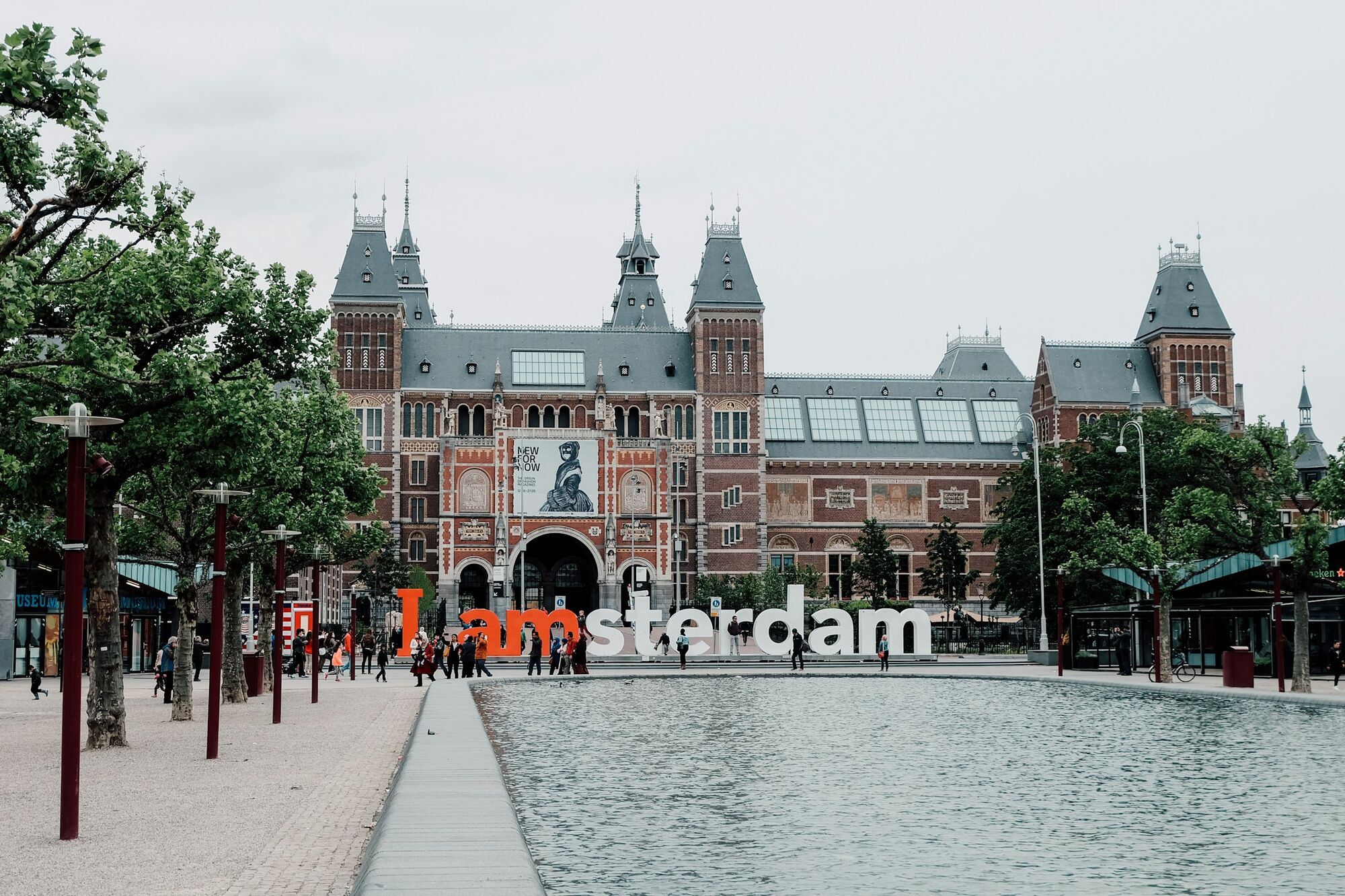 Rijksmuseum and Amsterdam sign by the water