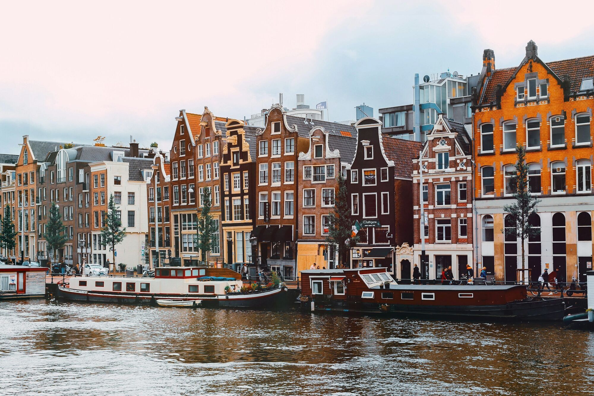 Canal houses and boats in Amsterdam