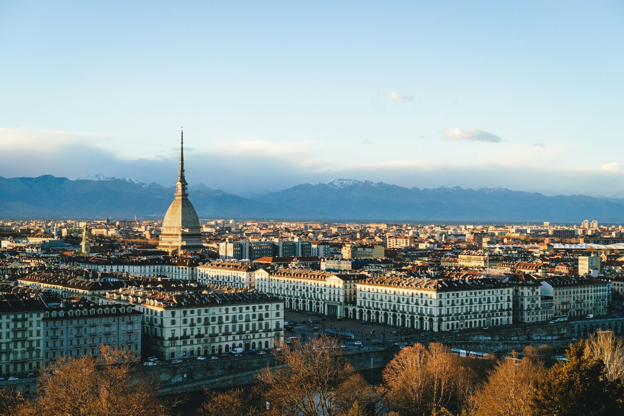 Turin skyline with the Mole Antonelliana and Alps
