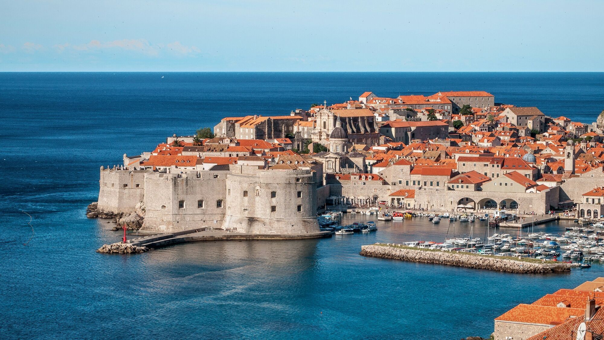 Dubrovnik Old Town harbour beside the Adriatic Sea