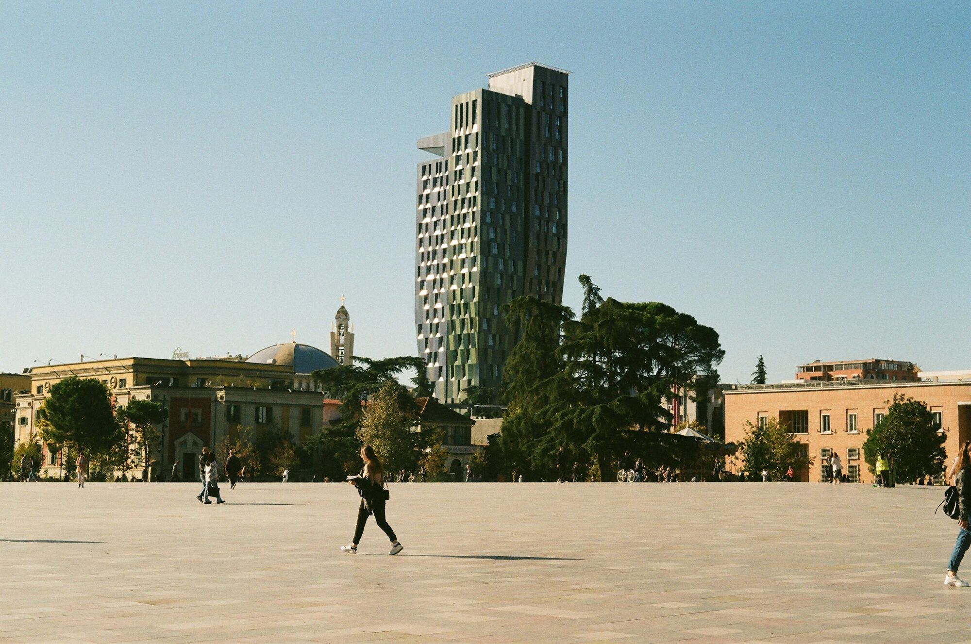 Skanderbeg Square in Tirana with modern tower