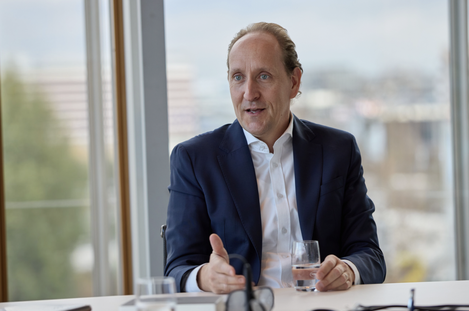 Airline executive speaking during an interview