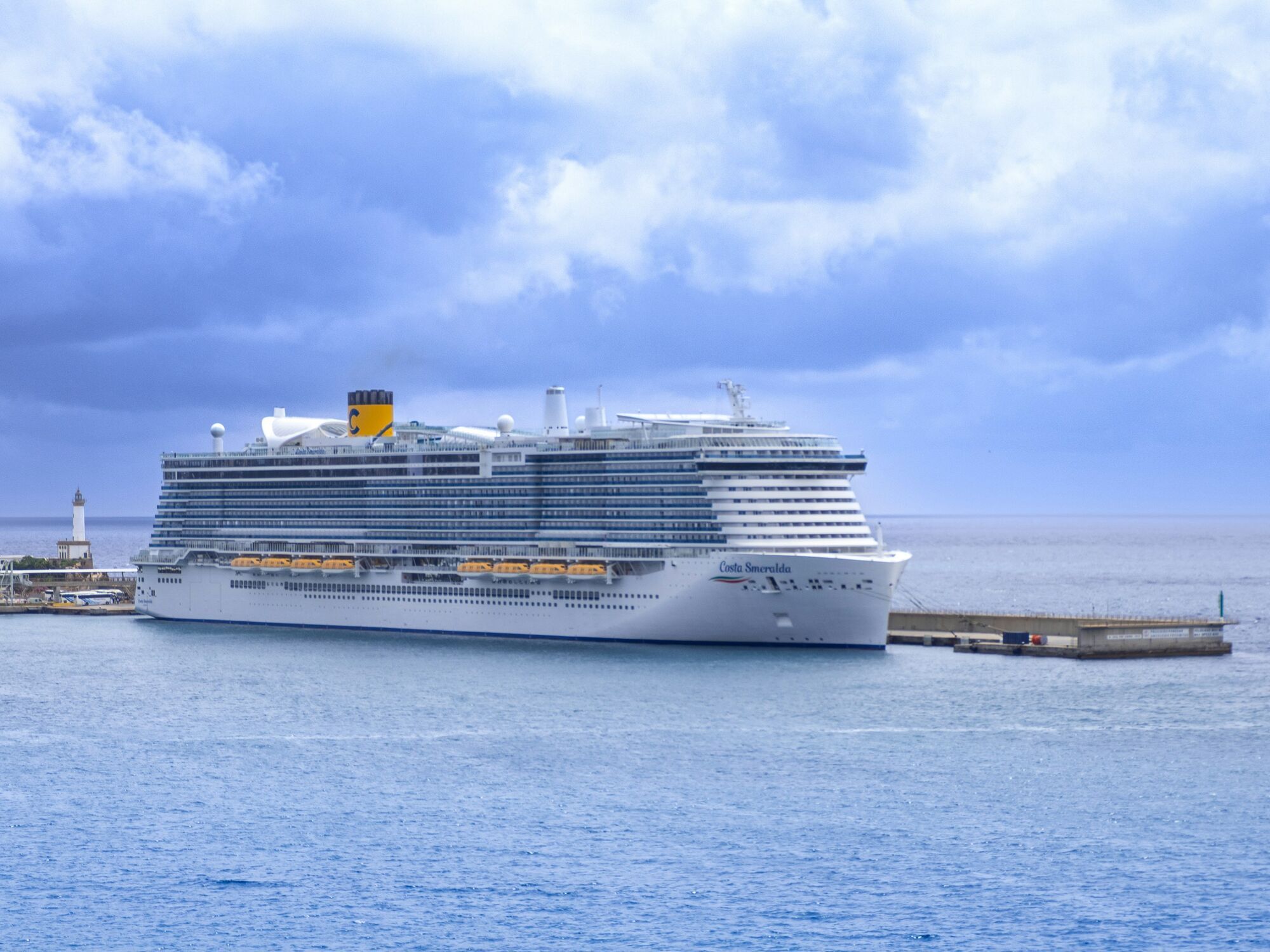 Costa Smeralda cruise ship docked at a port
