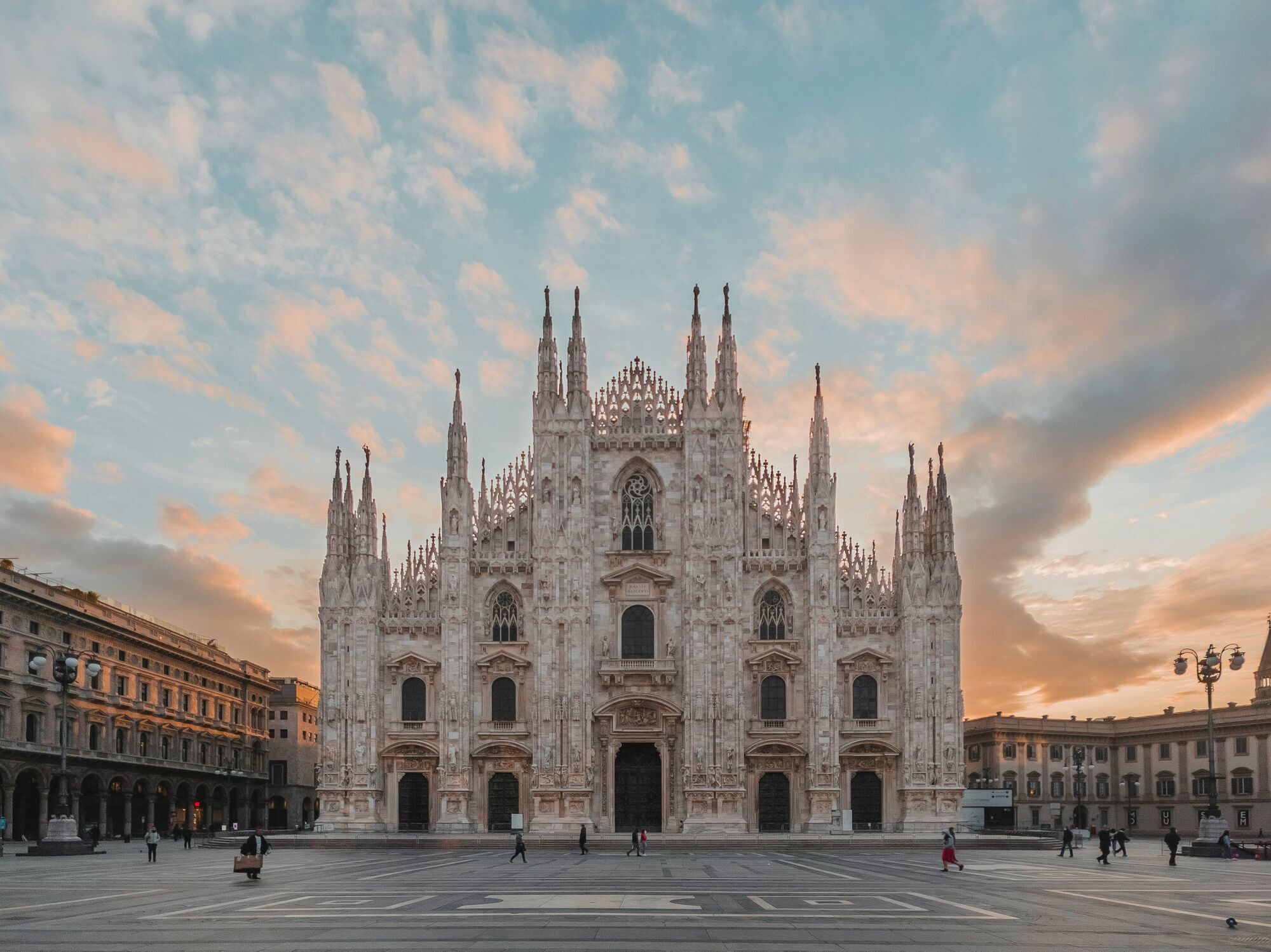 Milan Cathedral in Piazza del Duomo at sunset