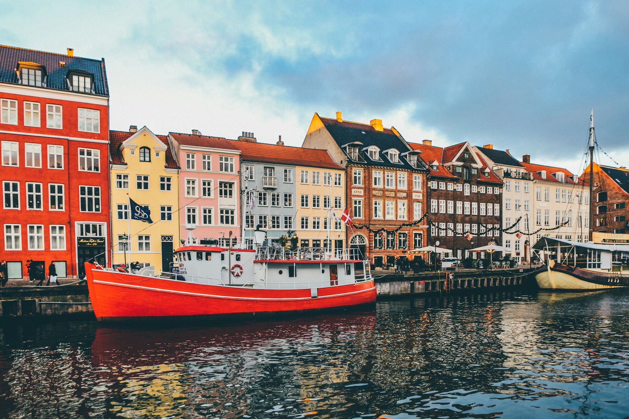 Copenhagen waterfront with colourful buildings and boats