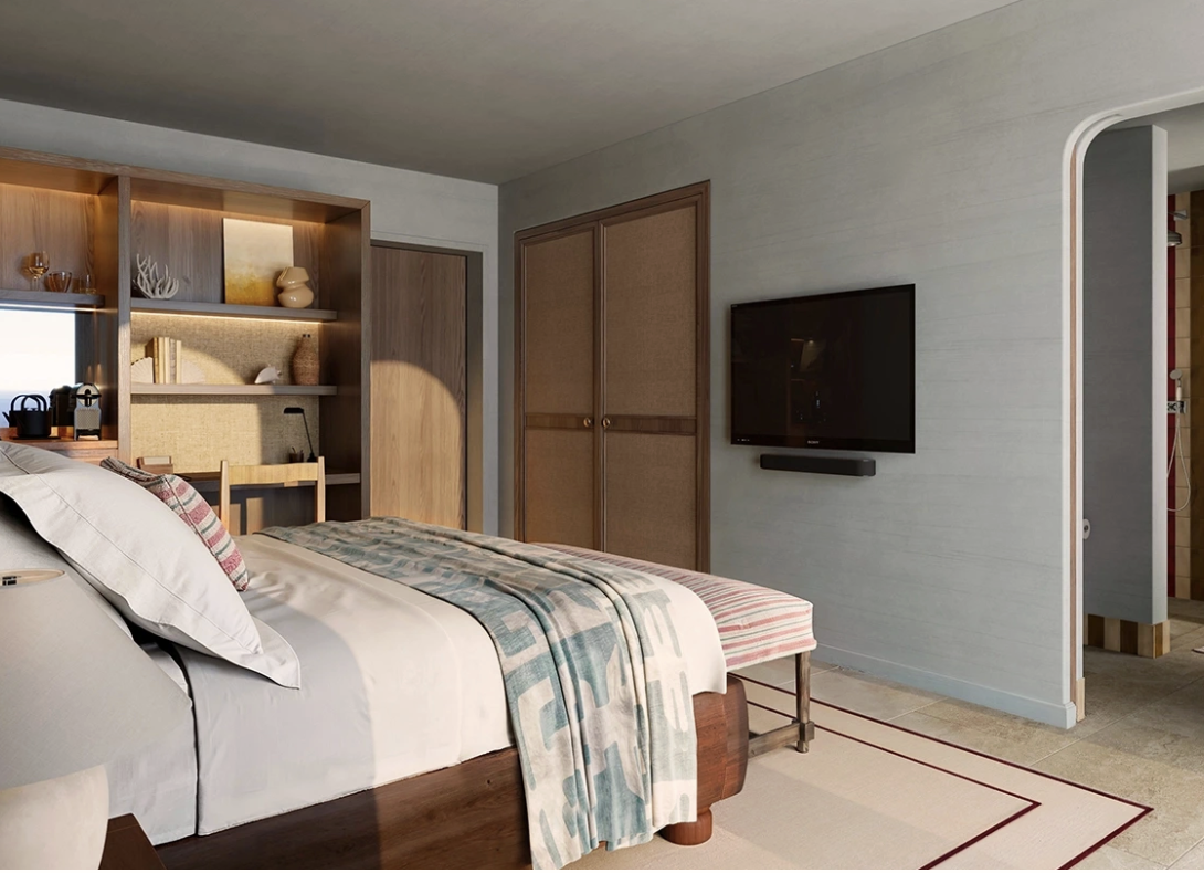 Guest room at Zannier Île de Bendor with soft coastal-inspired interiors