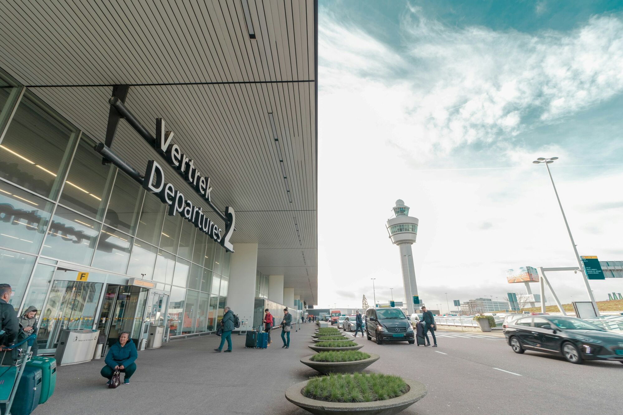 Departures entrance at Amsterdam Schiphol Airport