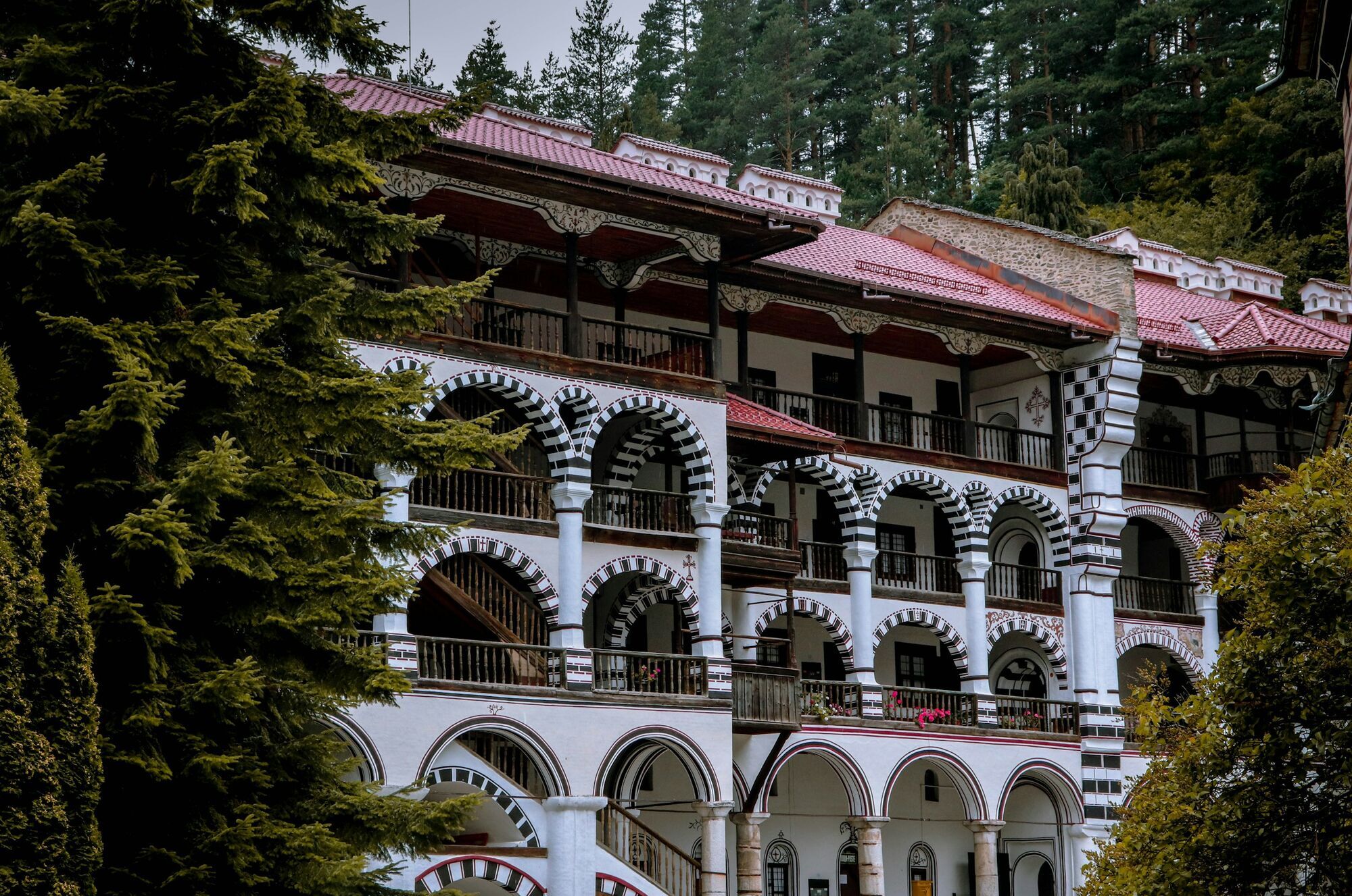 Rila Monastery surrounded by forest in Bulgaria