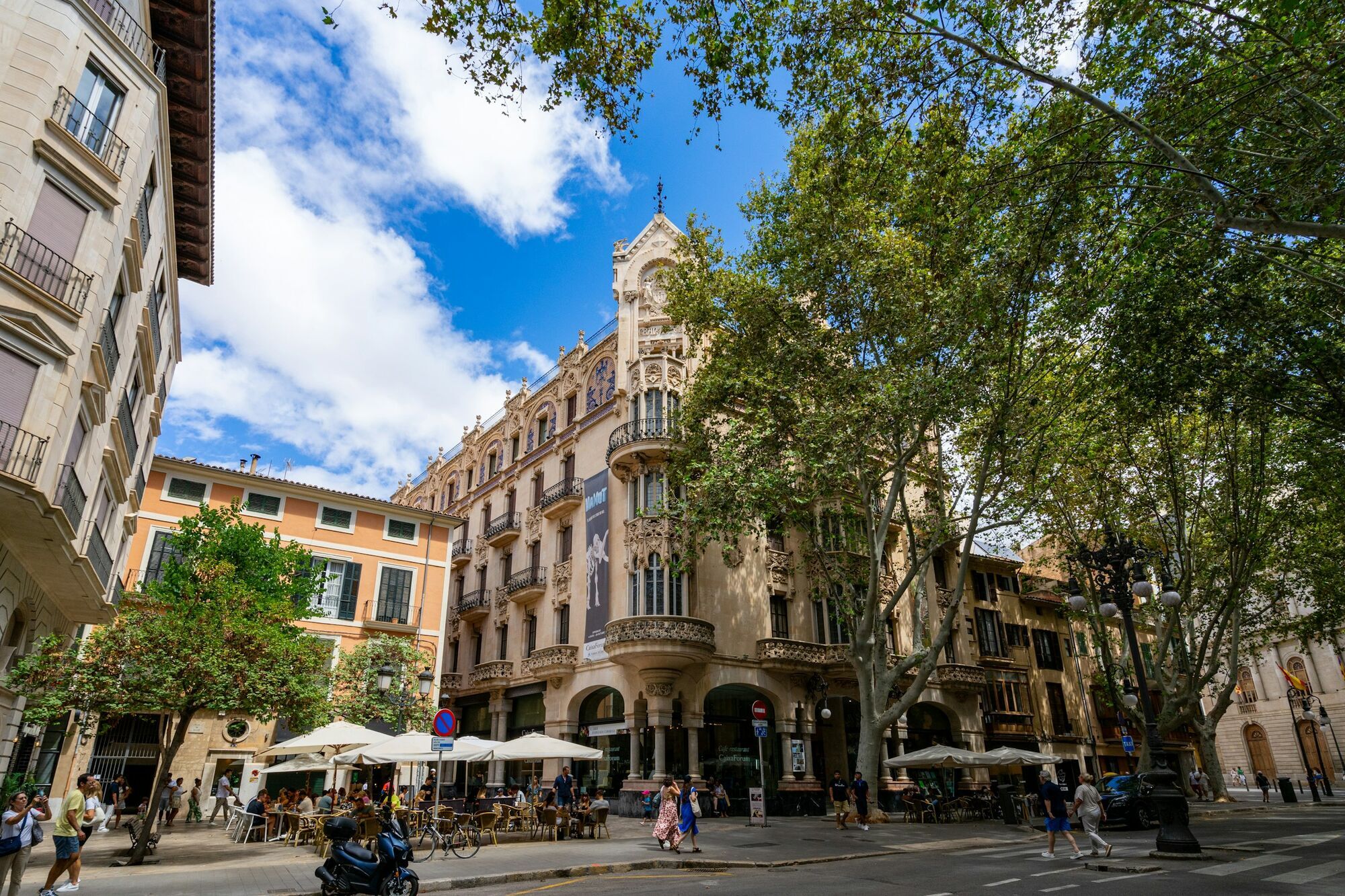 Historic street and café terraces in Palma