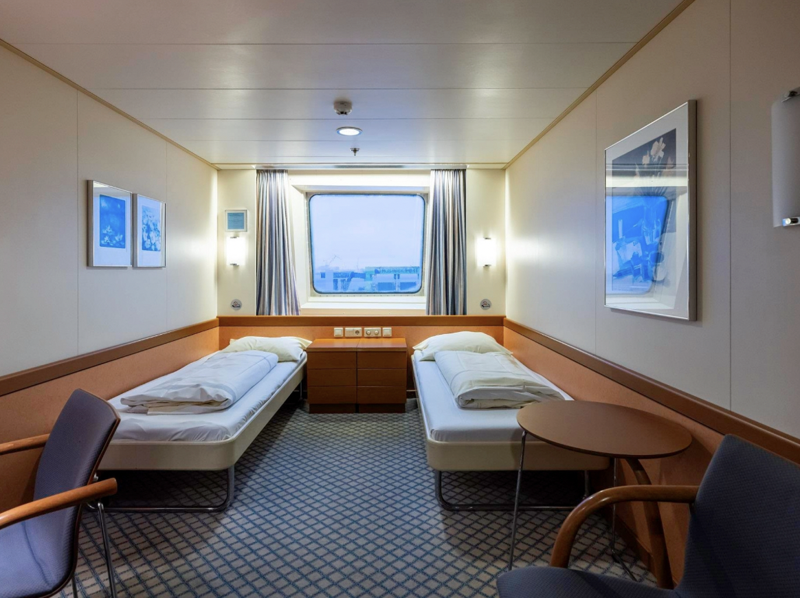Twin cabin inside a passenger ferry