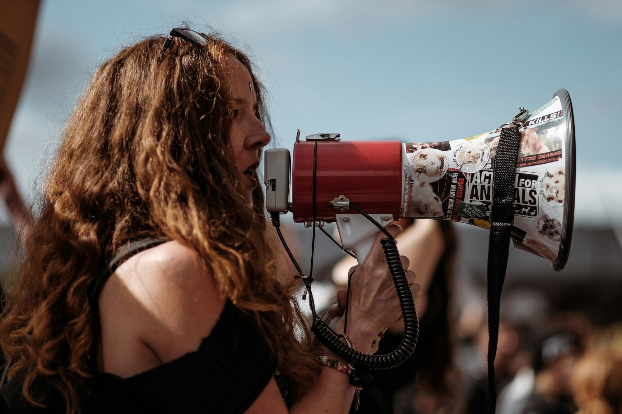 Protester speaking through a megaphone