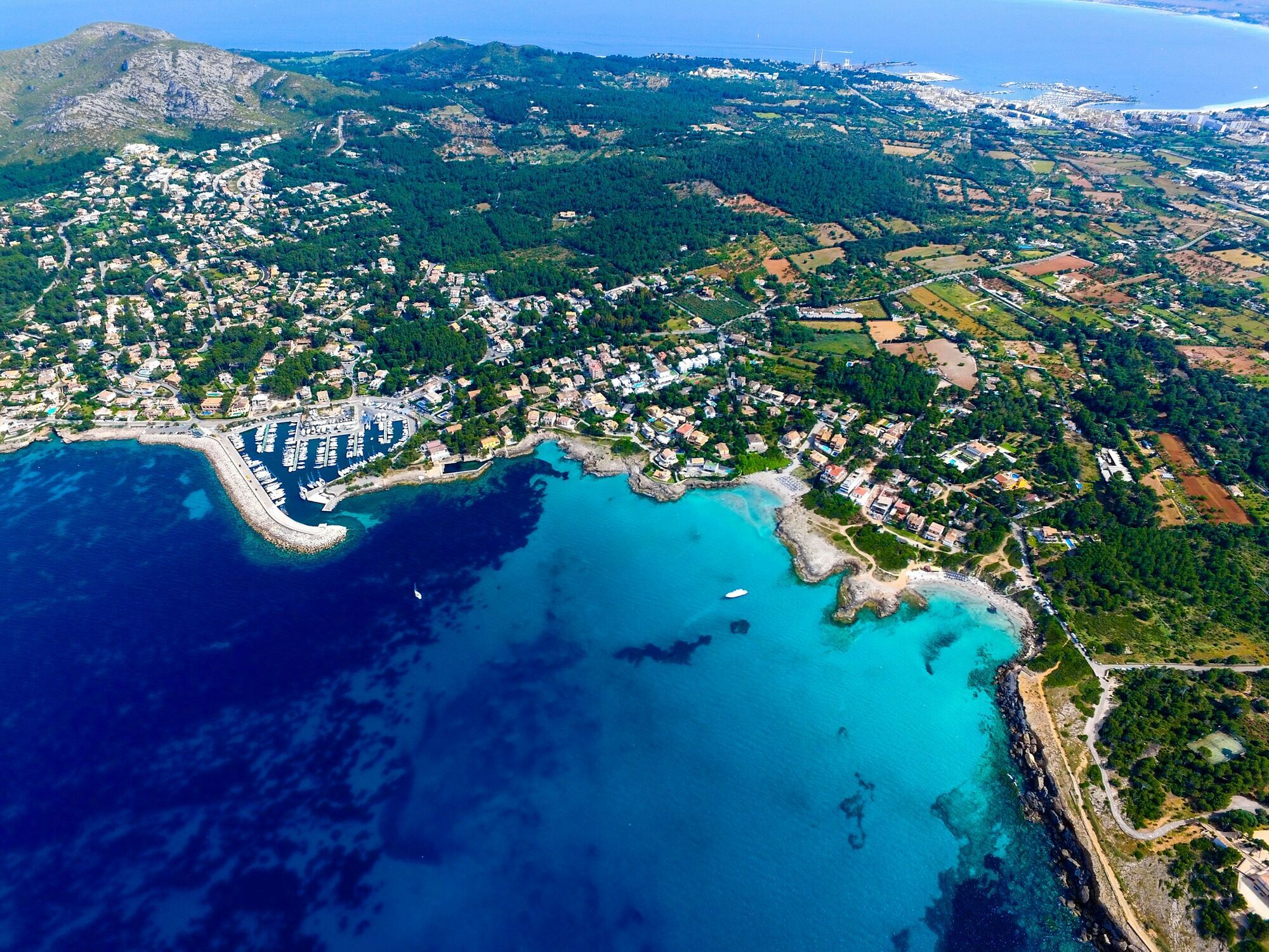 Aerial view of Majorca coastline and turquoise sea