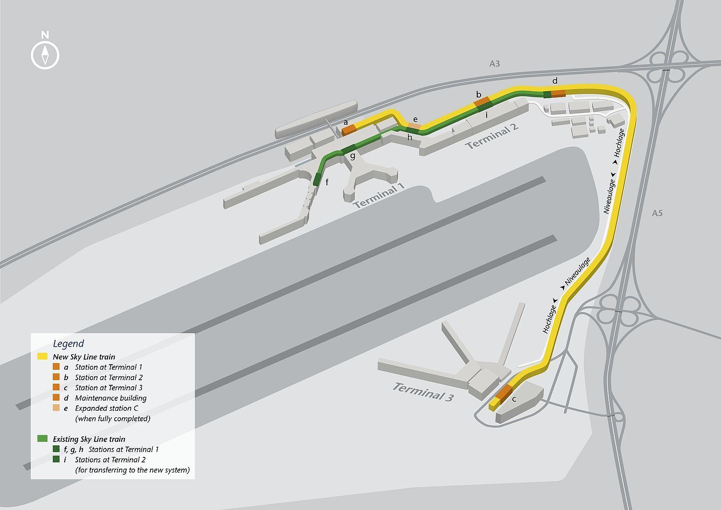 Map showing Sky Line routes between Frankfurt Airport terminals
