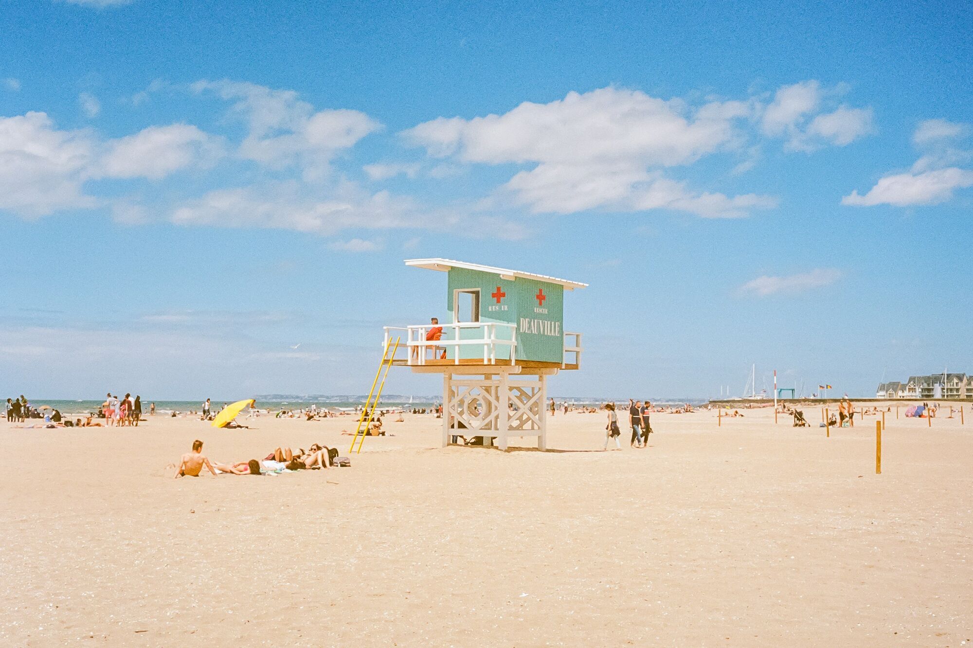 Deauville beach with lifeguard hut and sunbathers