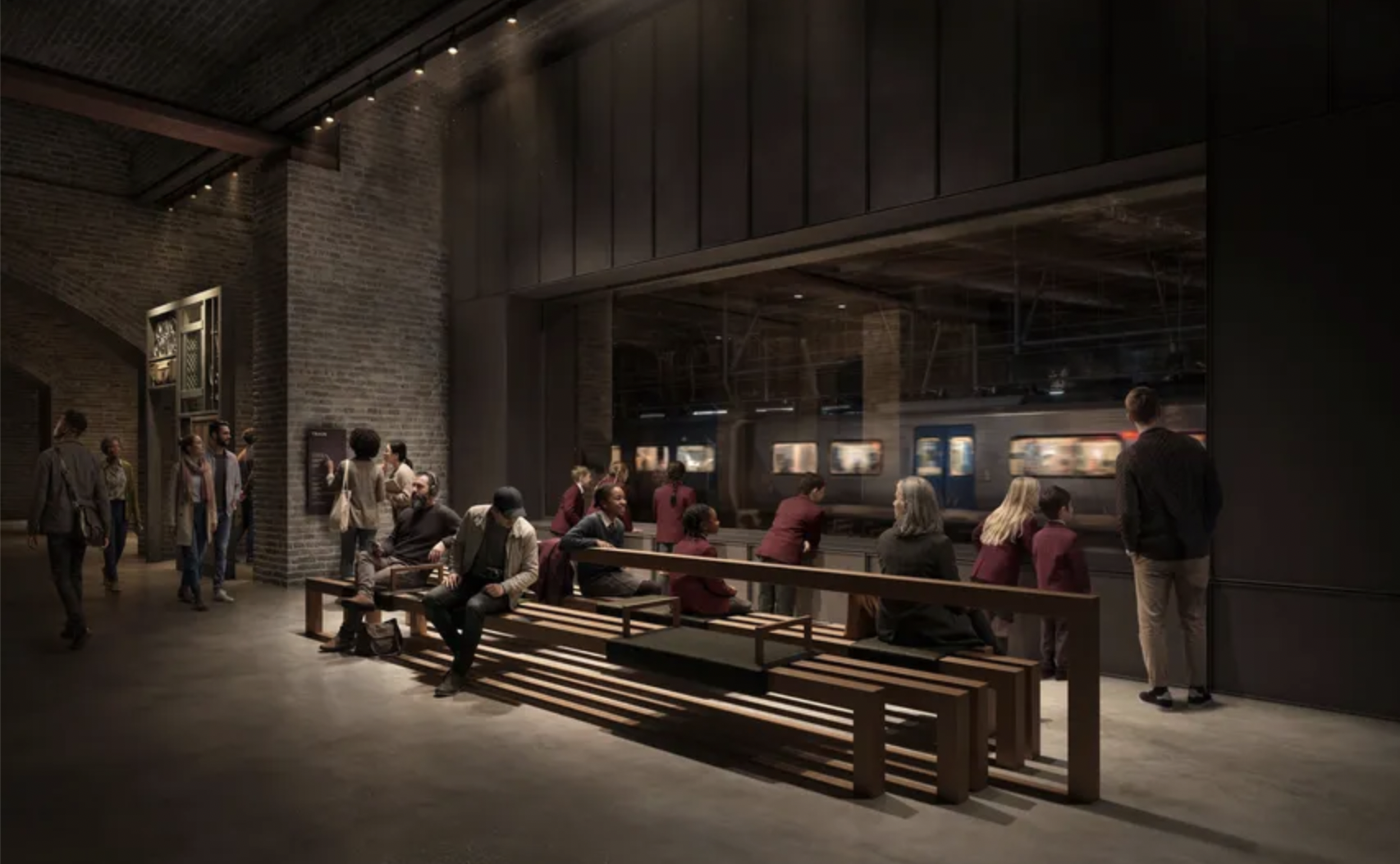 Rendering of London Museum visitors watching Thameslink trains