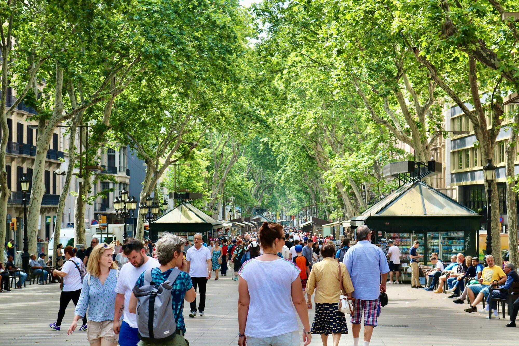 Crowds walking along La Rambla in Barcelona