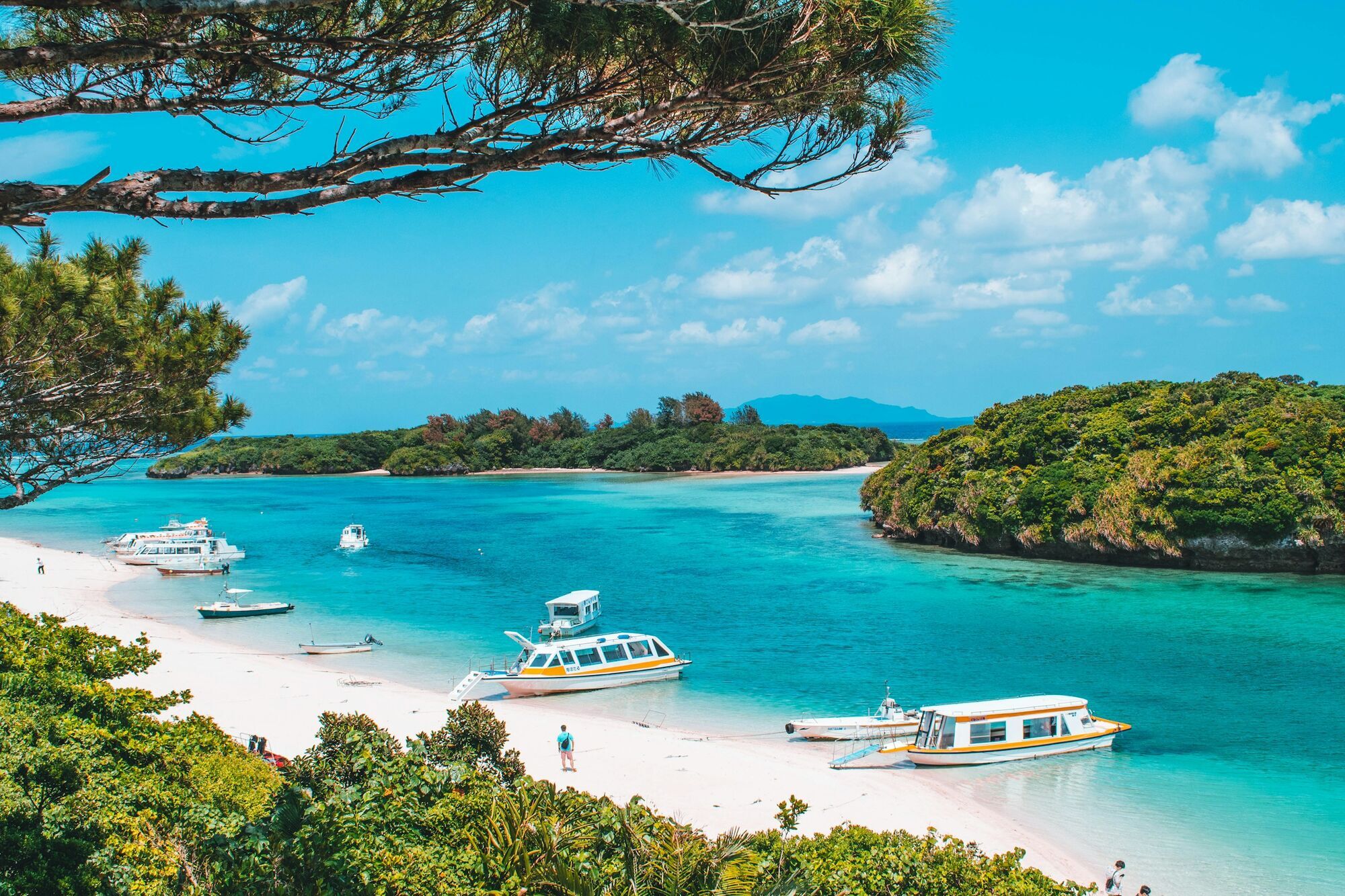 White sand beach and turquoise water on Ishigaki island in Japan