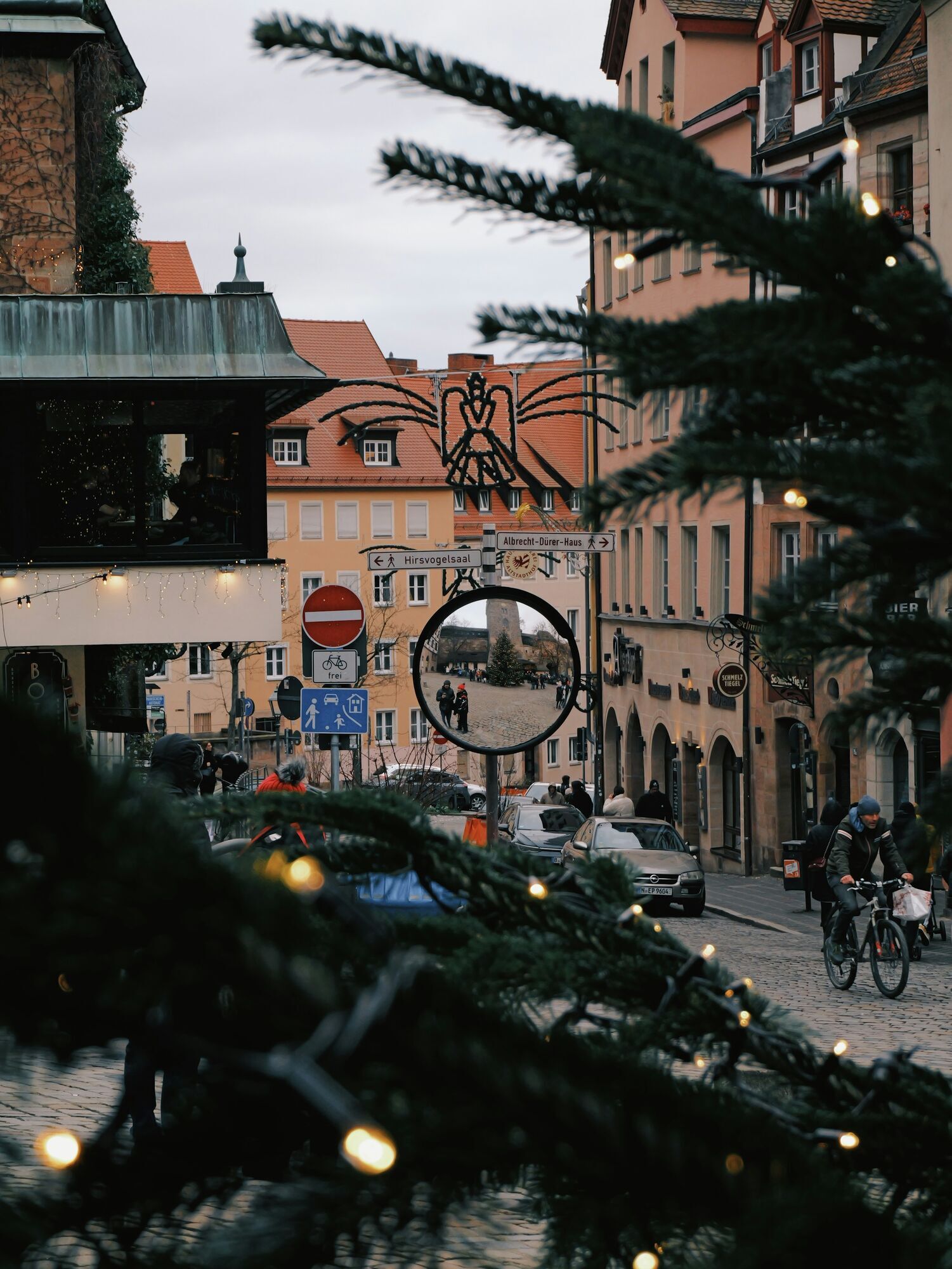 Festive decorations in Nuremberg old town near Albrecht Dürer House
