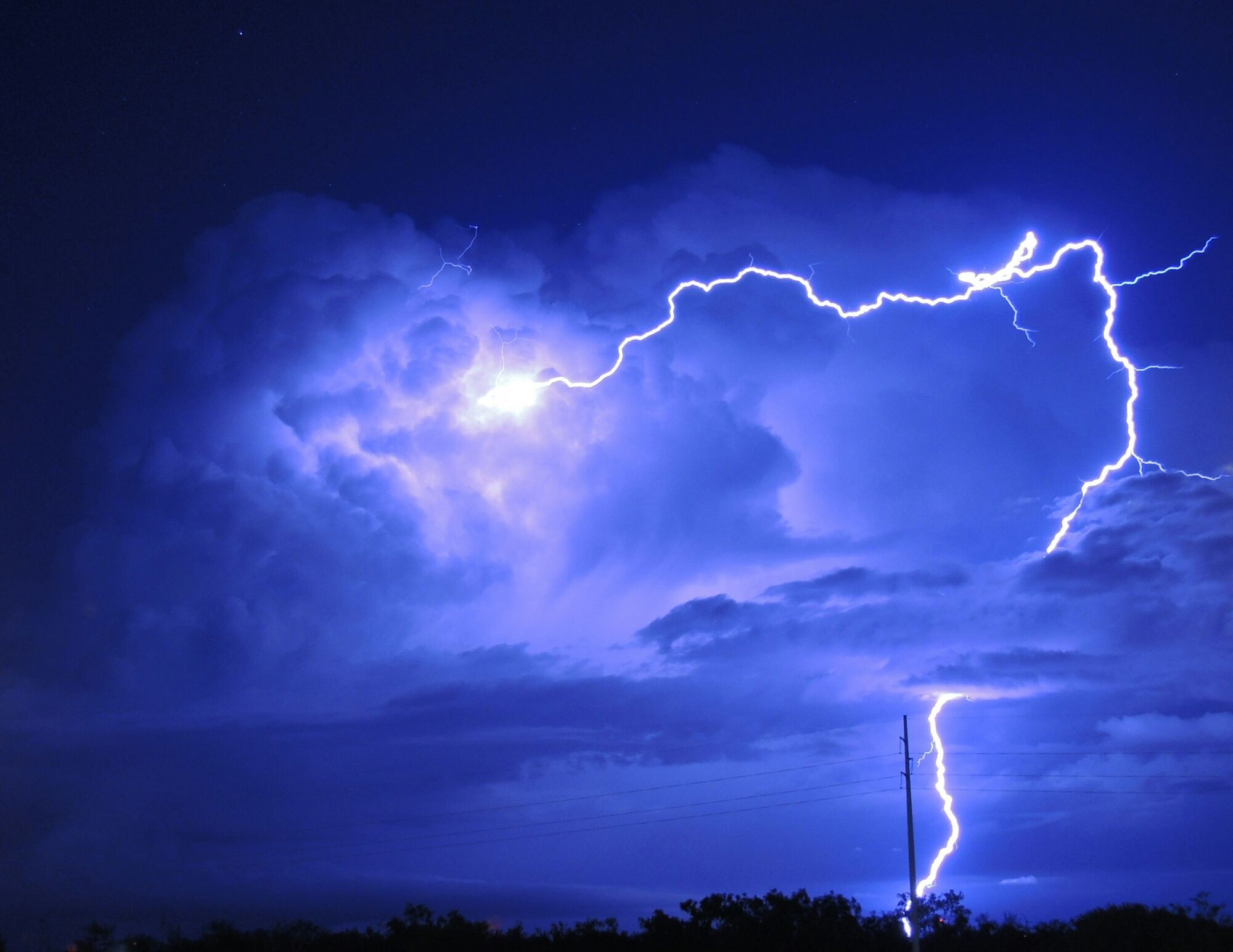 Lightning strike during a night thunderstorm