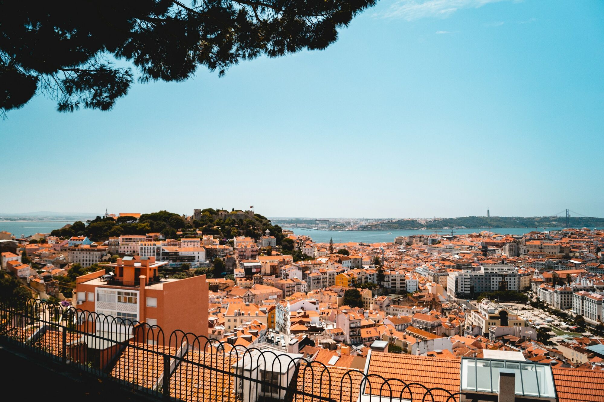 View over Lisbon with red rooftops and the river