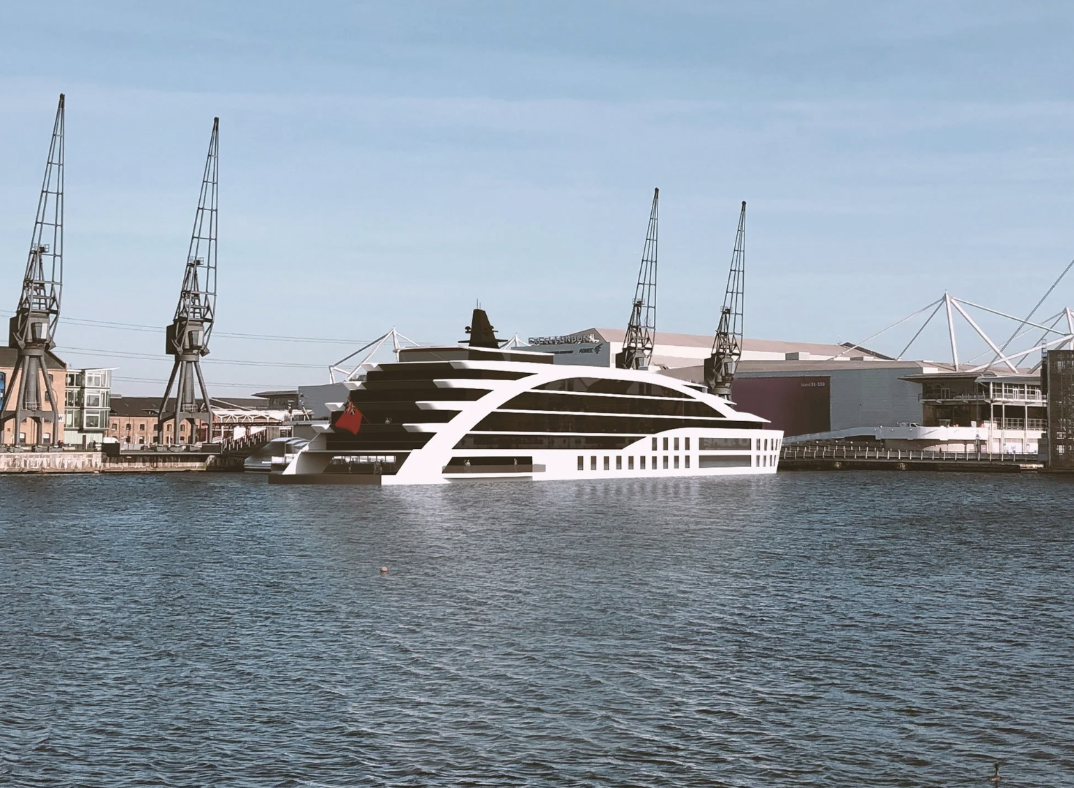 Rendering of a new yacht hotel at Royal Victoria Dock