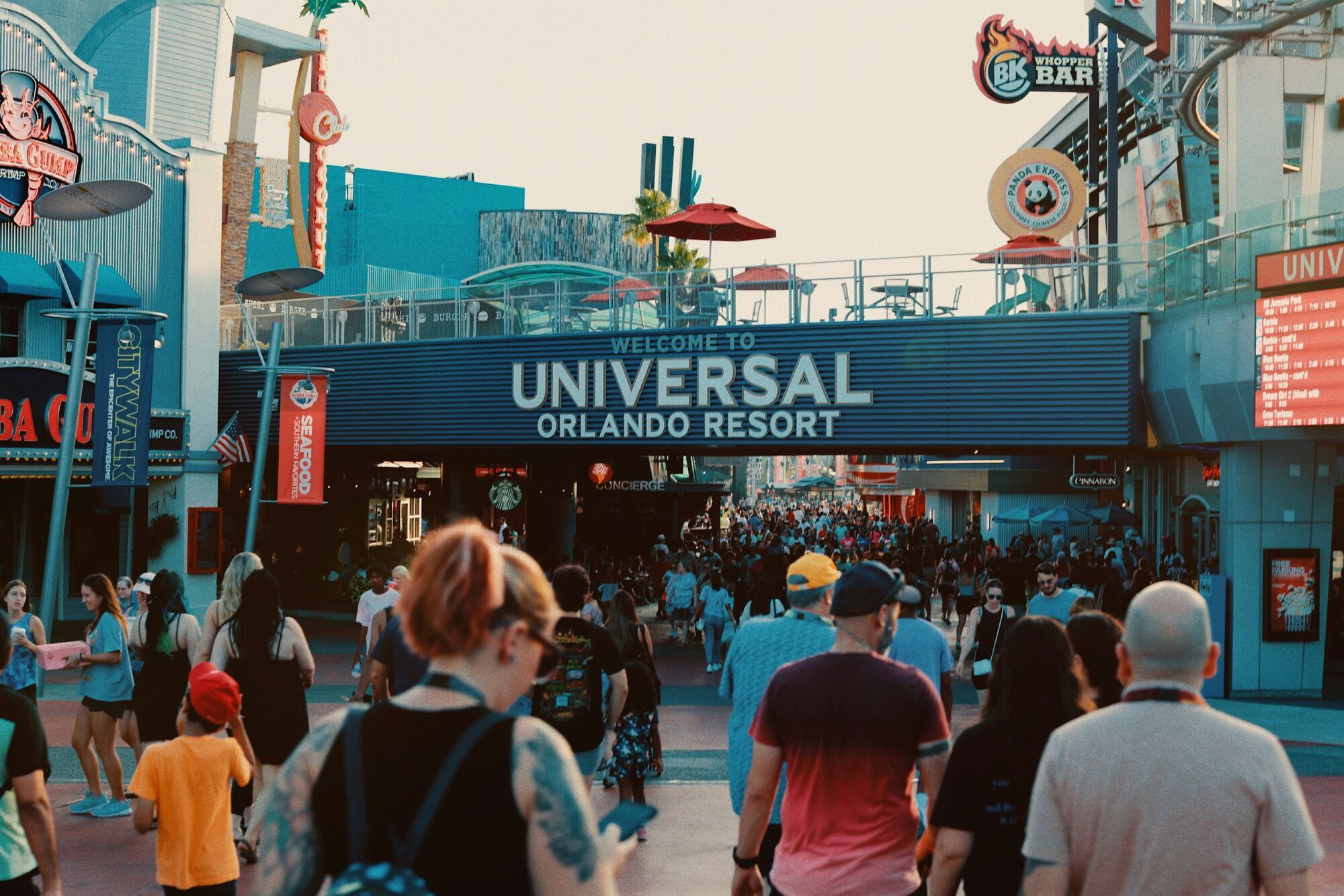 Crowds walking through Universal Orlando Resort