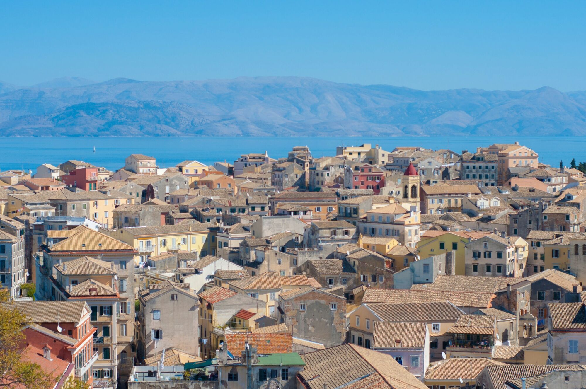 View over Corfu Town and the Ionian Sea
