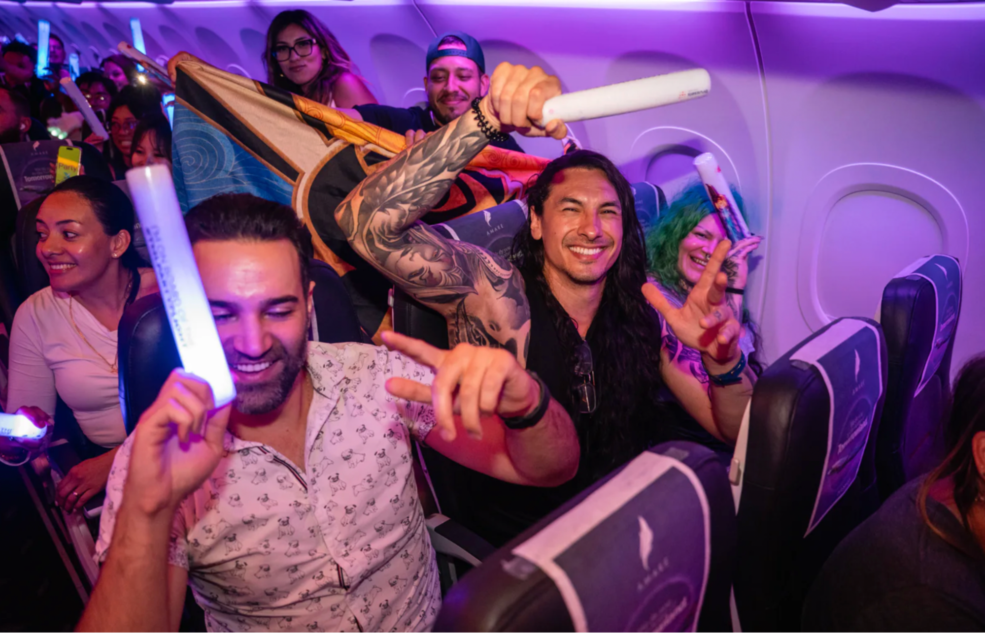 Passengers celebrating during a Brussels Airlines Party Flight