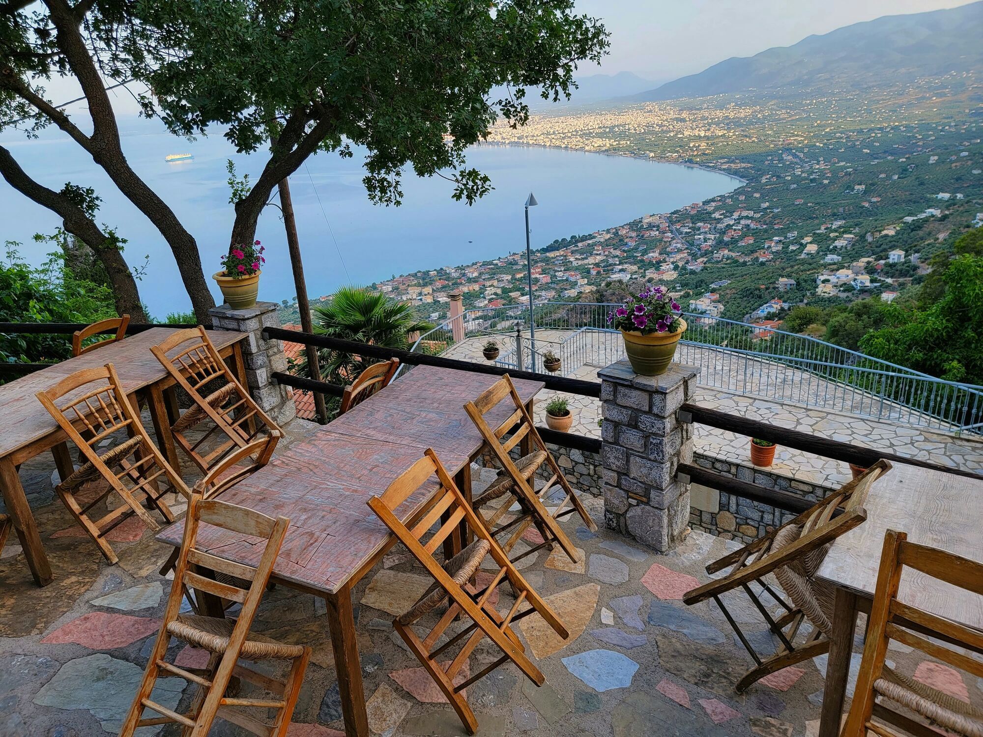 Terrace overlooking Kalamata and the coast