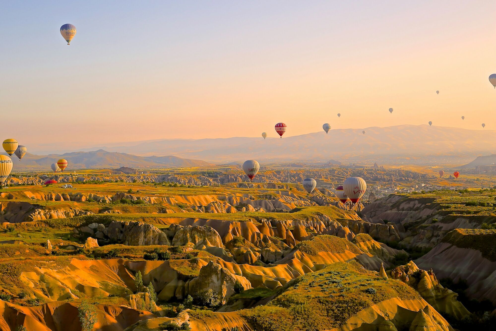 Hot-air balloons flying over Cappadocia