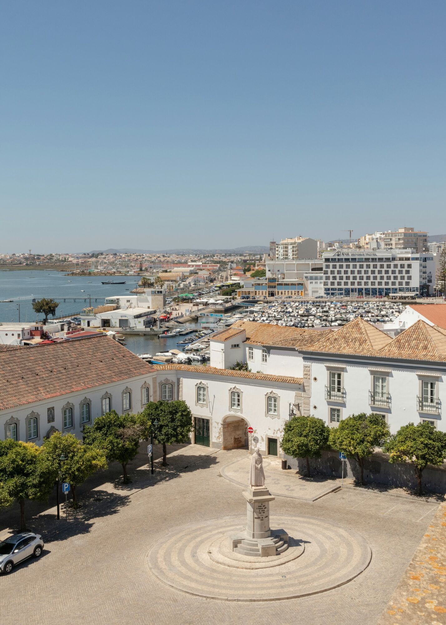Faro Old Town square overlooking the marina