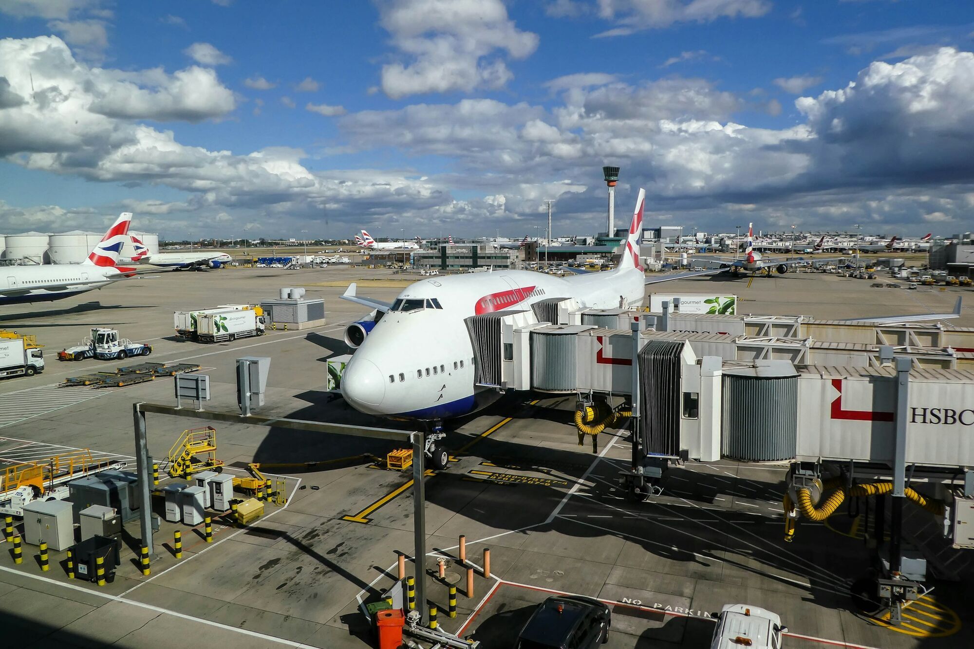 British Airways aircraft parked at Heathrow terminal