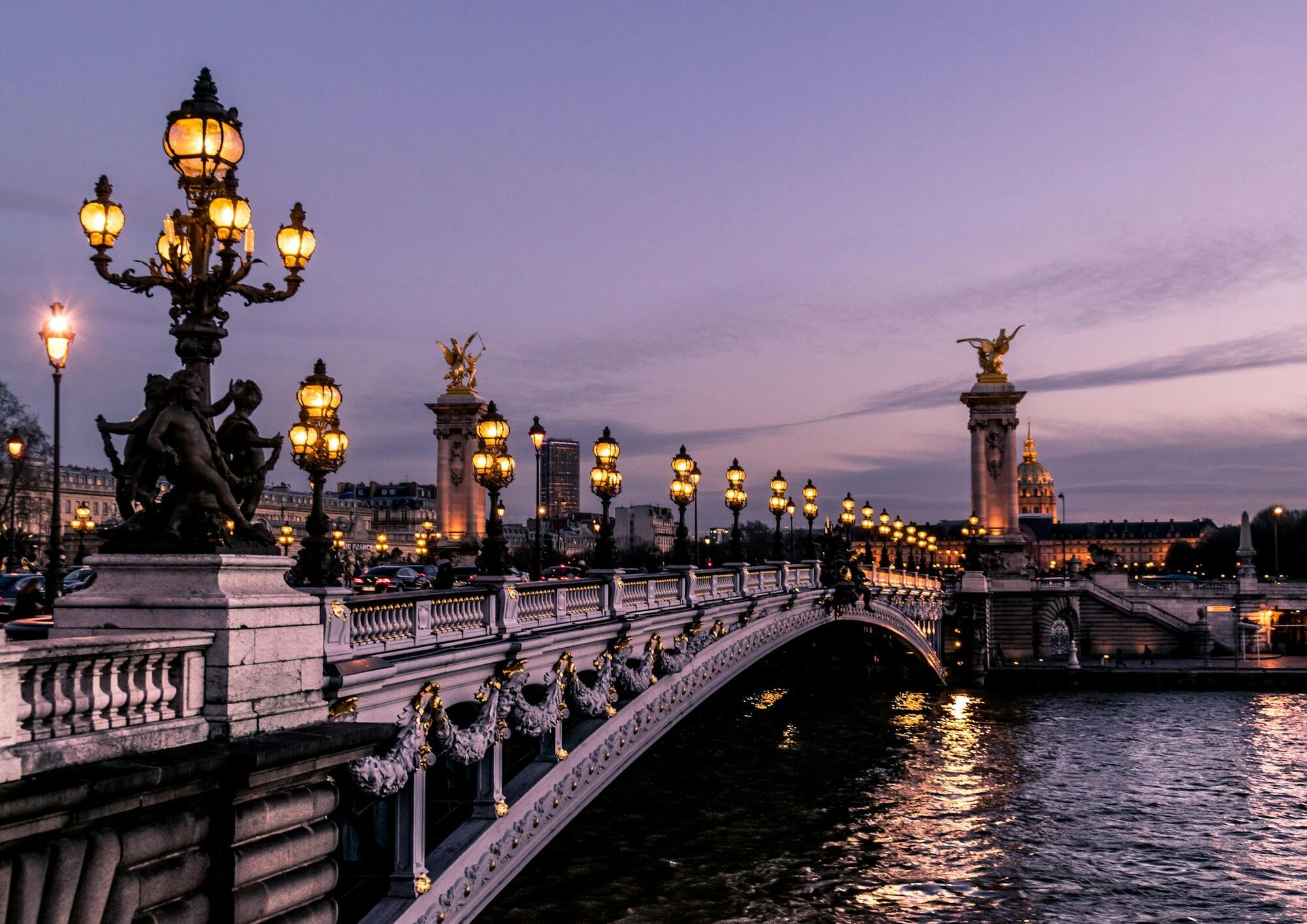 Pont Alexandre III illuminated in Paris