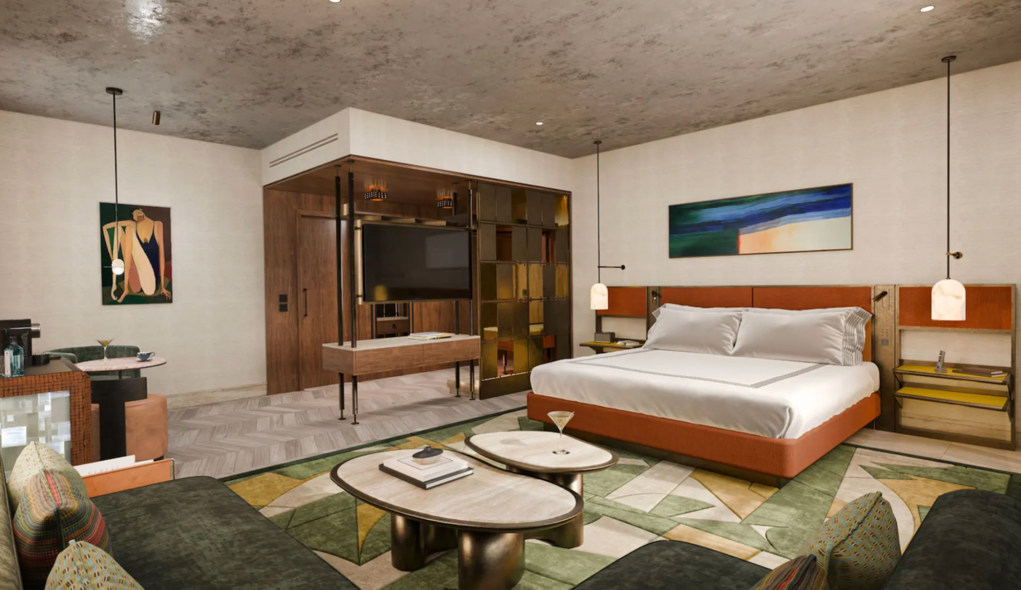 Stylish guest room in a new luxury hotel in Italy