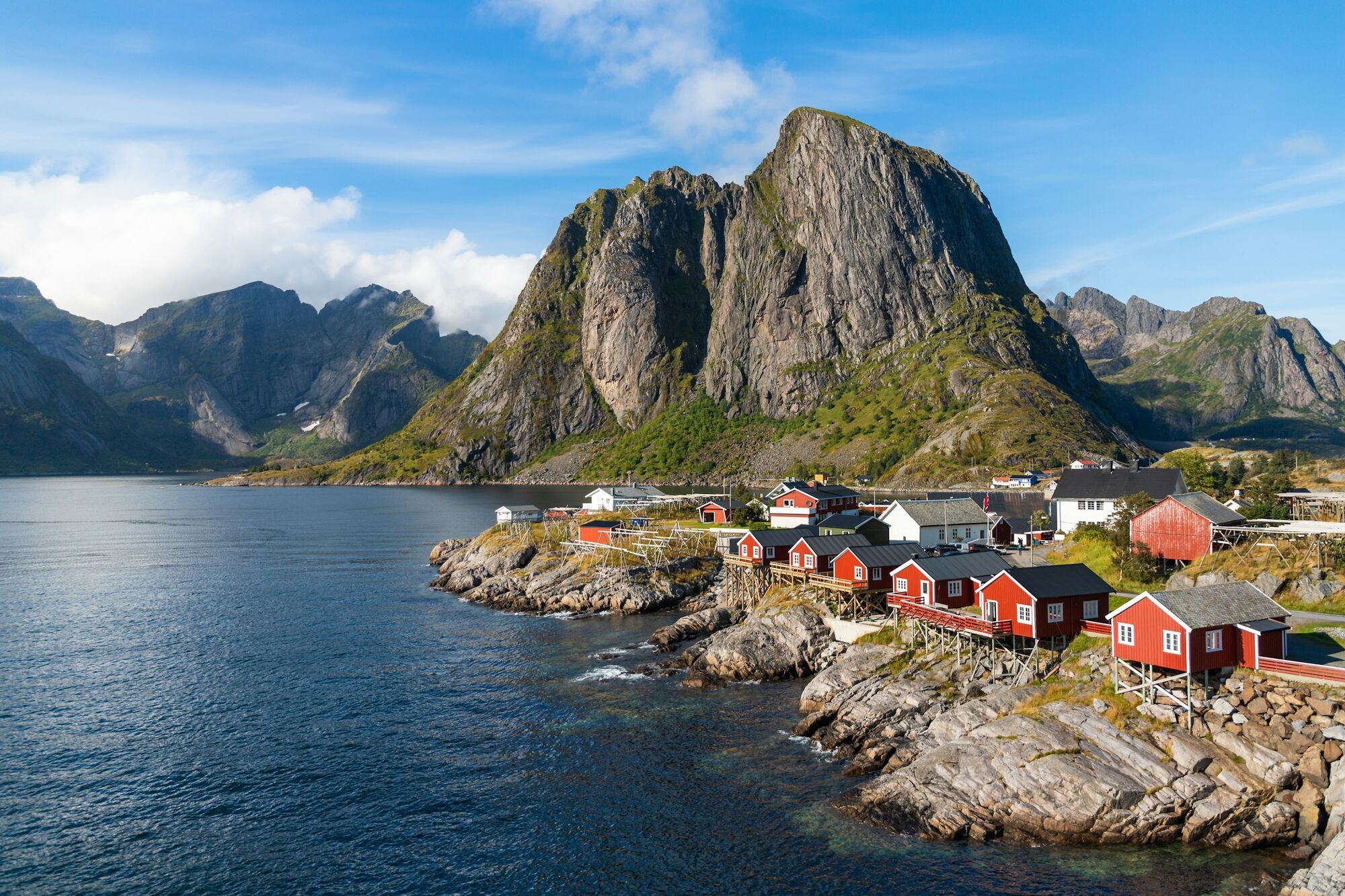Coastal village surrounded by mountains in Norway