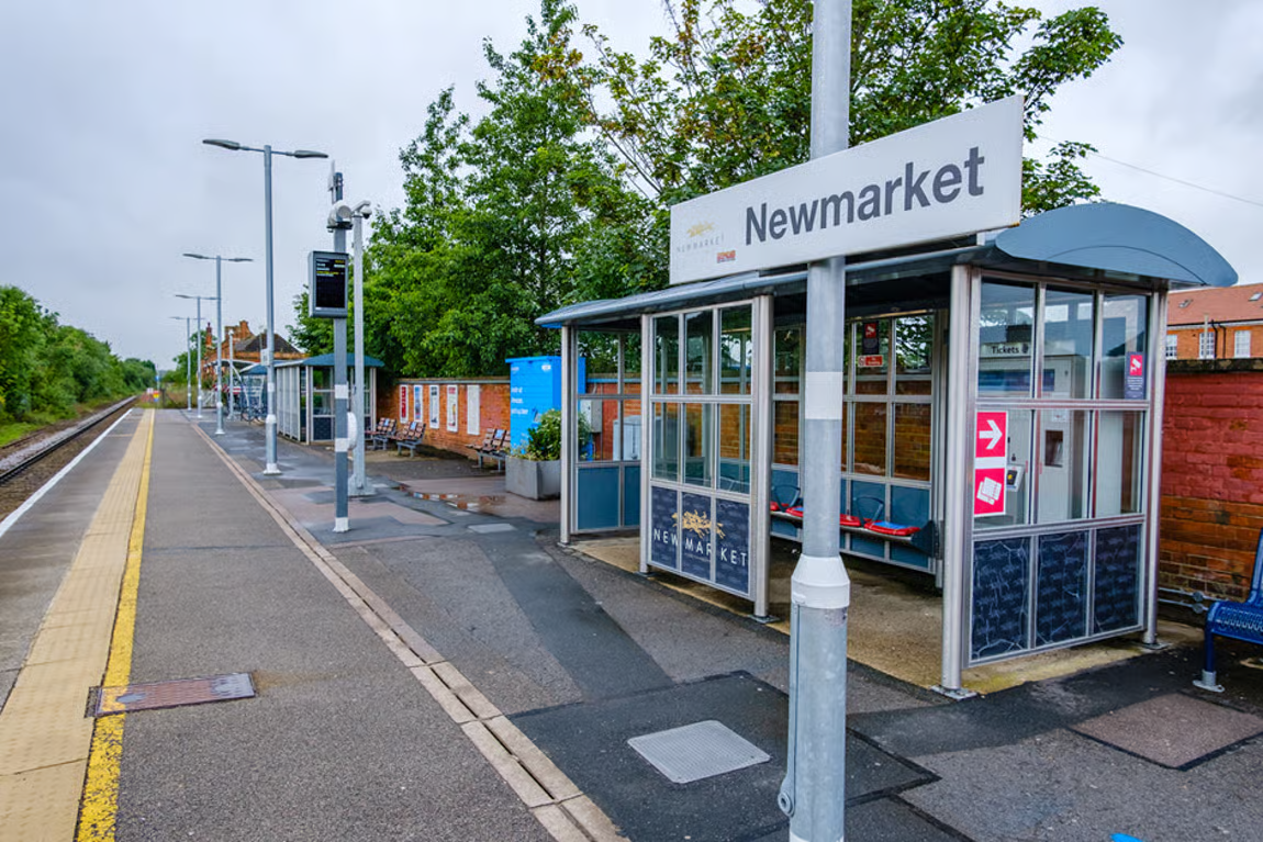 Newmarket railway station platform and shelter
