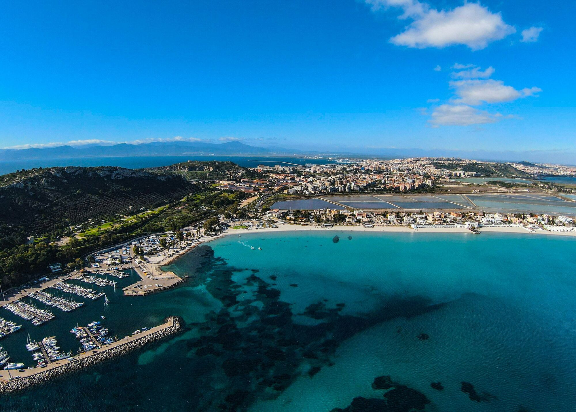 Aerial view of Cagliari and its coastline