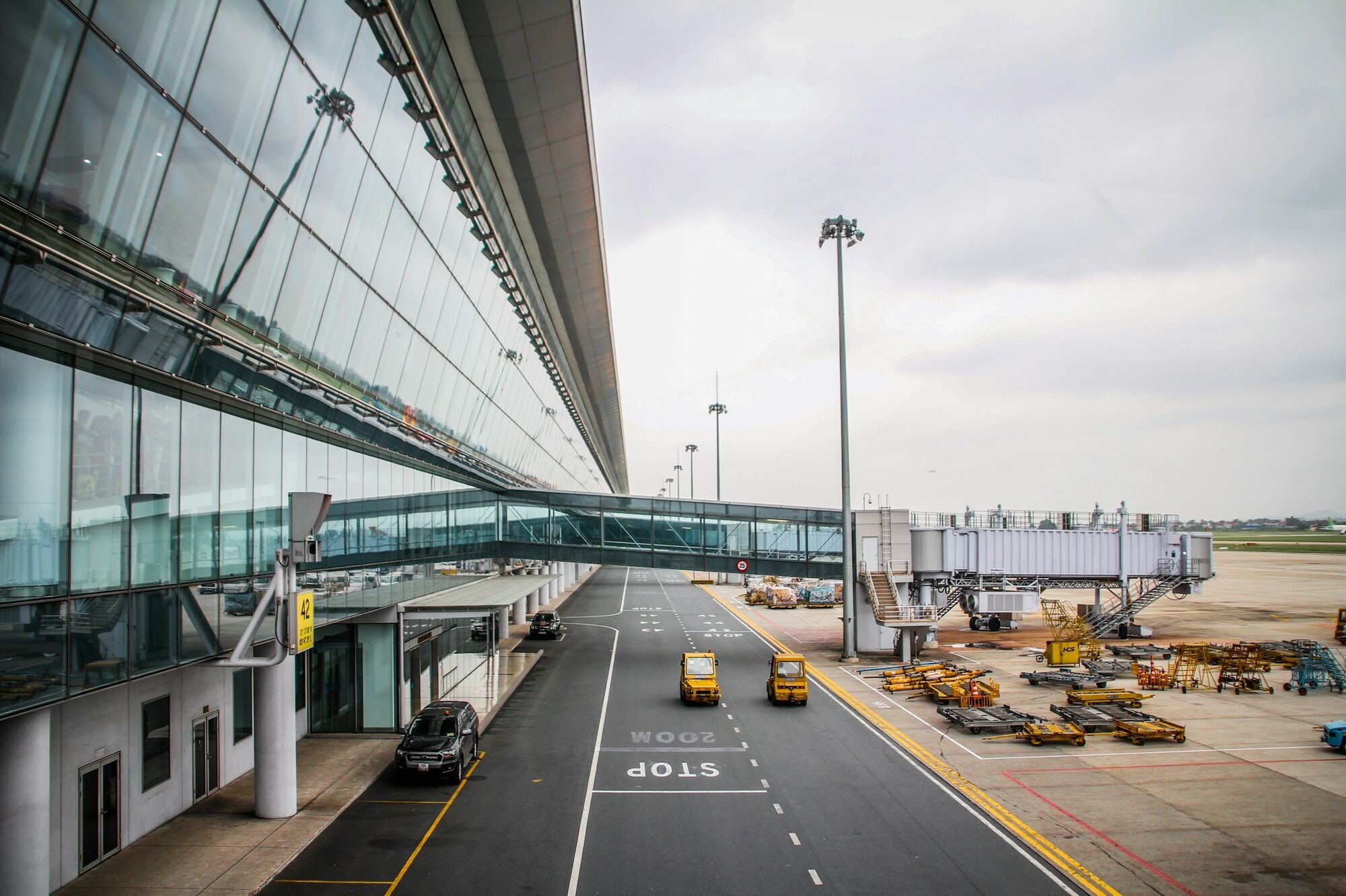 Airport terminal and empty boarding stands